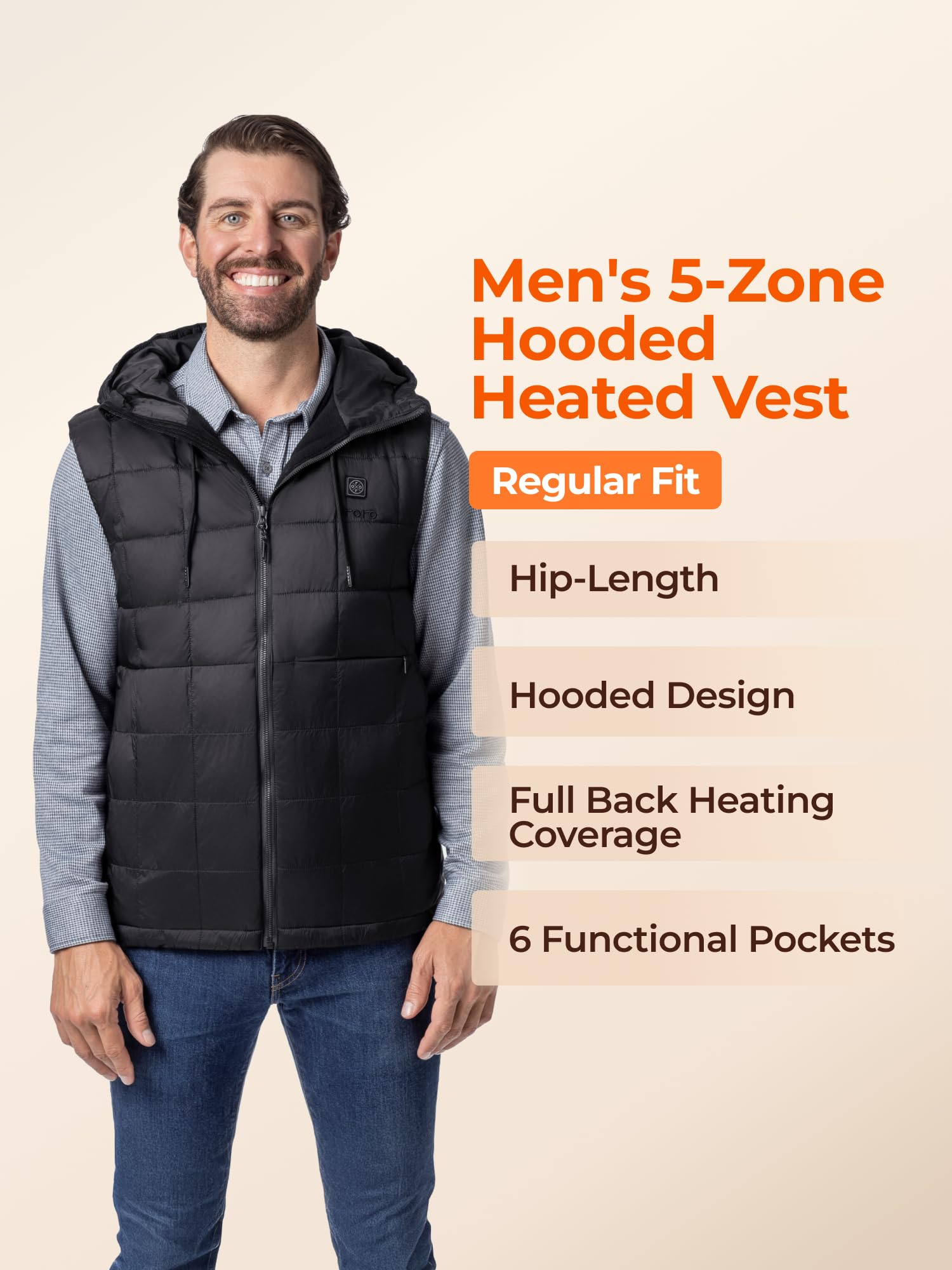 ORORO 5-Zone Lightweight Heated Vest for Men, Puffer Heating Vest with USB-C Rechargeable Battery - Image 5
