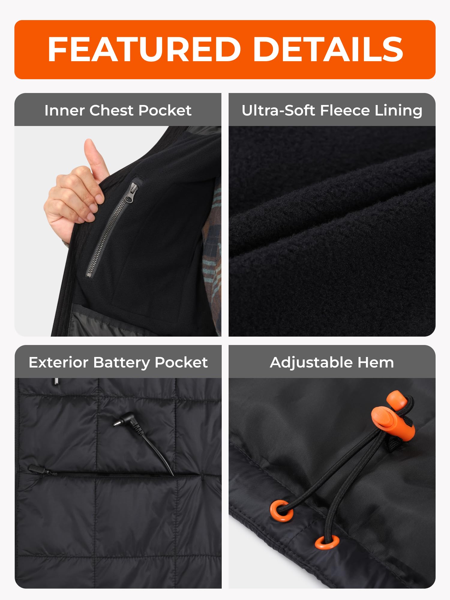 ORORO 5-Zone Lightweight Heated Vest for Men, Puffer Heating Vest with USB-C Rechargeable Battery - Image 6