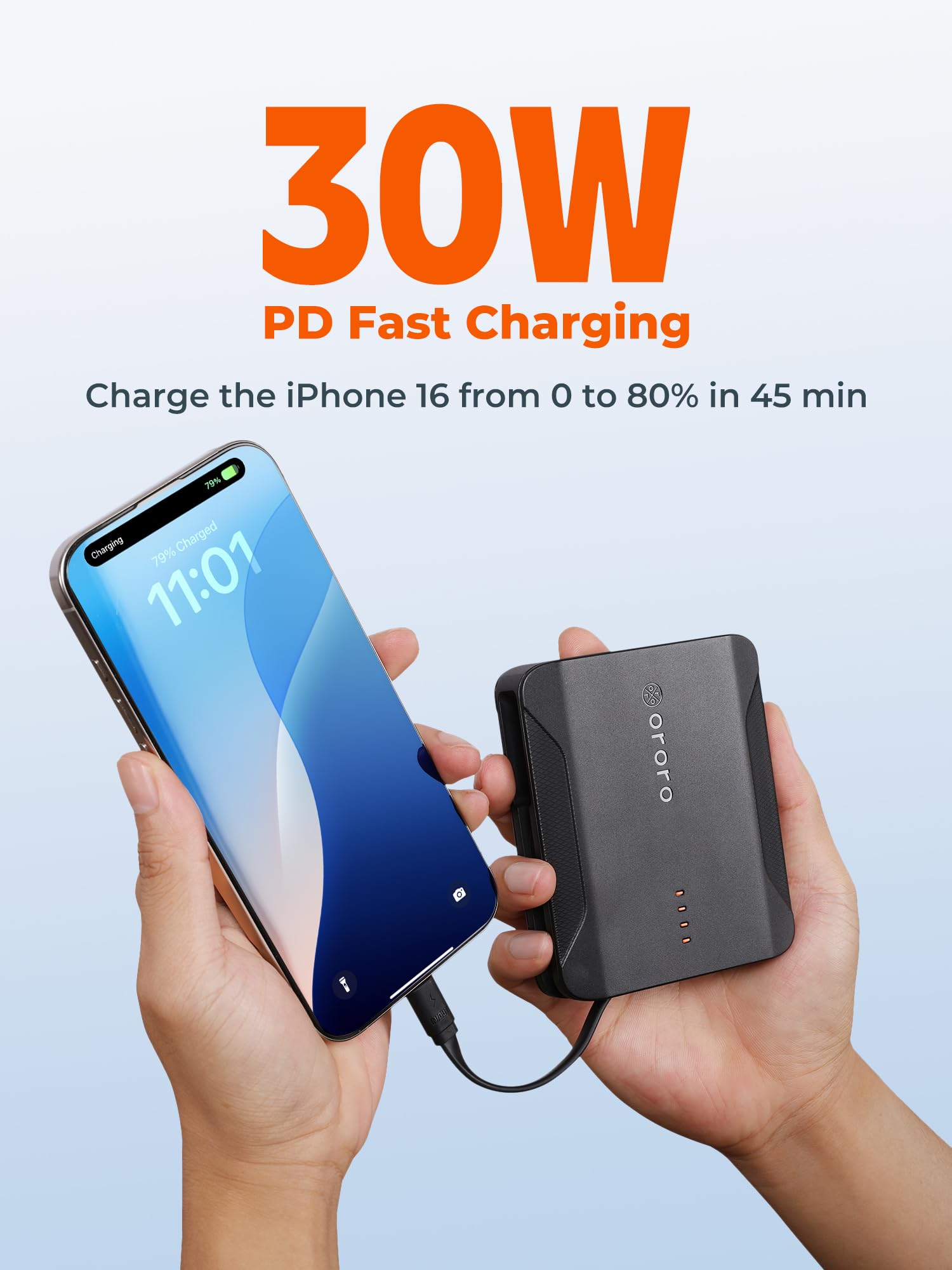 ORORO [All-New] USB-C 30W Fast Charging Battery with Built-in Cable, Large Capacity Battery for Heated Vests, Heated Jackets and Heated Hoodies - Image 4