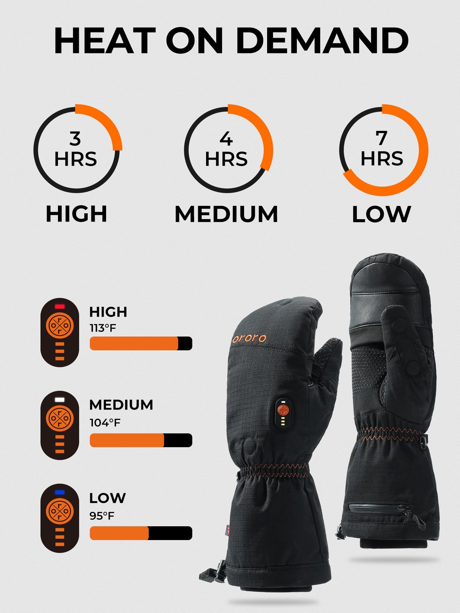 ORORO Heated Convertible Mittens with PrimaLoft Insulation, Fingerless Flip Top Gloves with Battery - Image 2