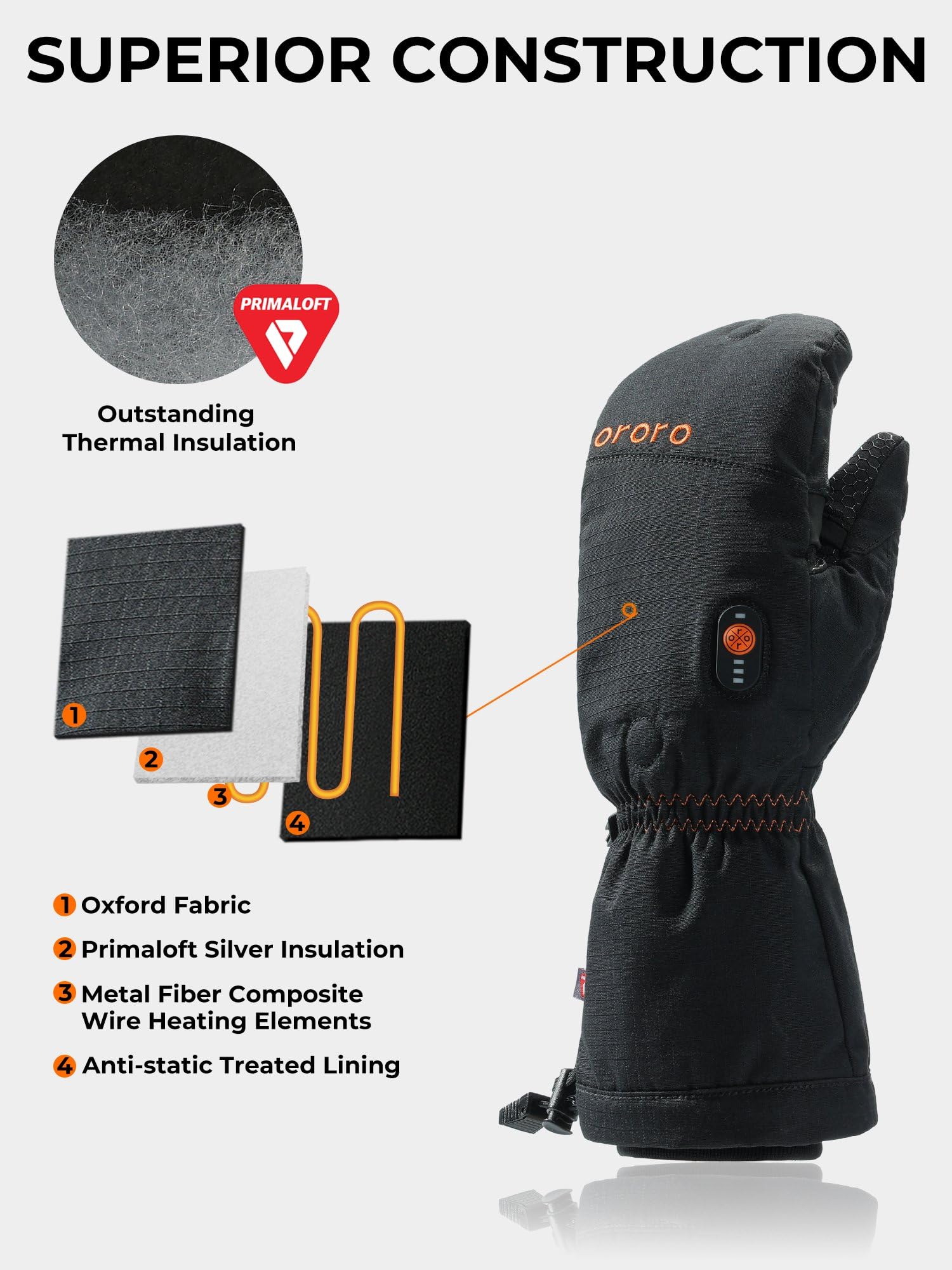 ORORO Heated Convertible Mittens with PrimaLoft Insulation, Fingerless Flip Top Gloves with Battery - Image 4