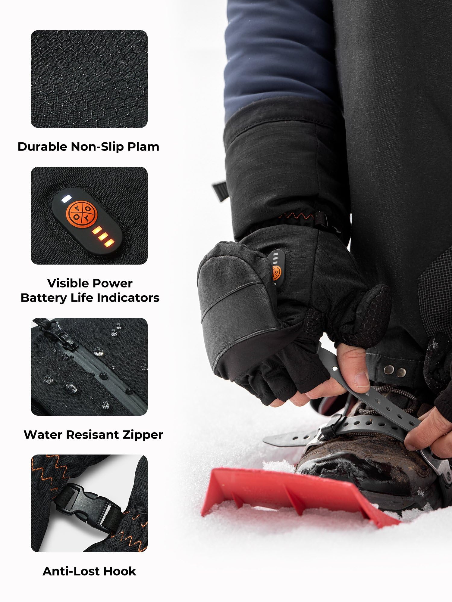 ORORO Heated Convertible Mittens with PrimaLoft Insulation, Fingerless Flip Top Gloves with Battery - Image 6