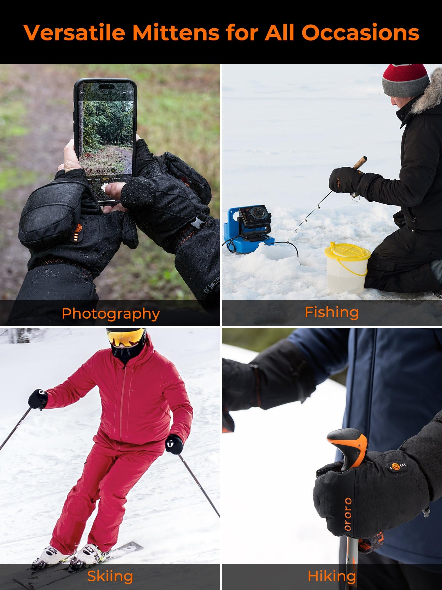 ORORO Heated Convertible Mittens with PrimaLoft Insulation, Fingerless Flip Top Gloves with Battery - Image 7