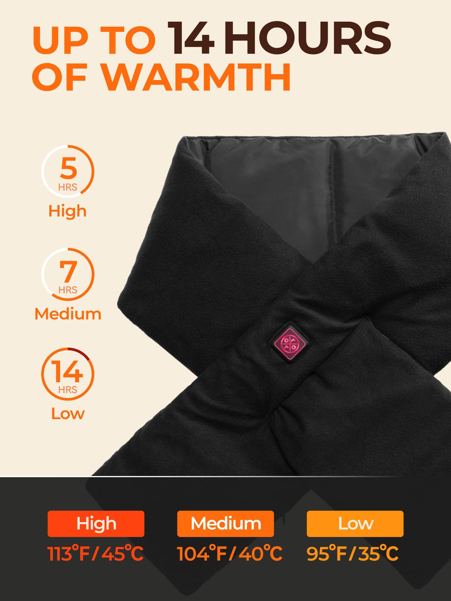 ORORO Heated Down Scarf for Women Men, Up to 14 Hours of Warmth, Heated Scarf with USB-C Rechargeable Battery - 43'' - Image 3