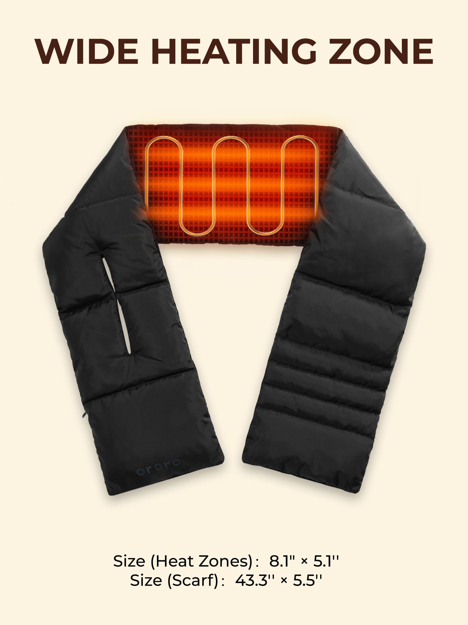 ORORO Heated Down Scarf for Women Men, Up to 14 Hours of Warmth, Heated Scarf with USB-C Rechargeable Battery - 43'' - Image 6