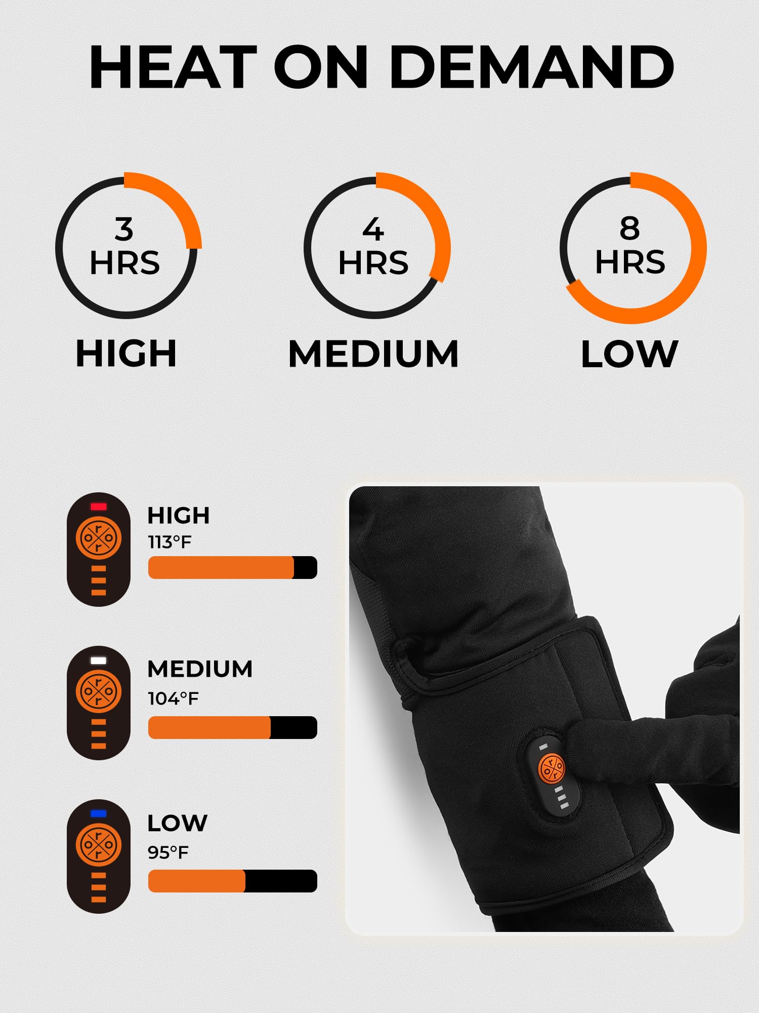 ORORO Heated Gloves for Men and Women, 3-in-1 Warm Gloves for Skiing Motorcycle with Battery - Image 3