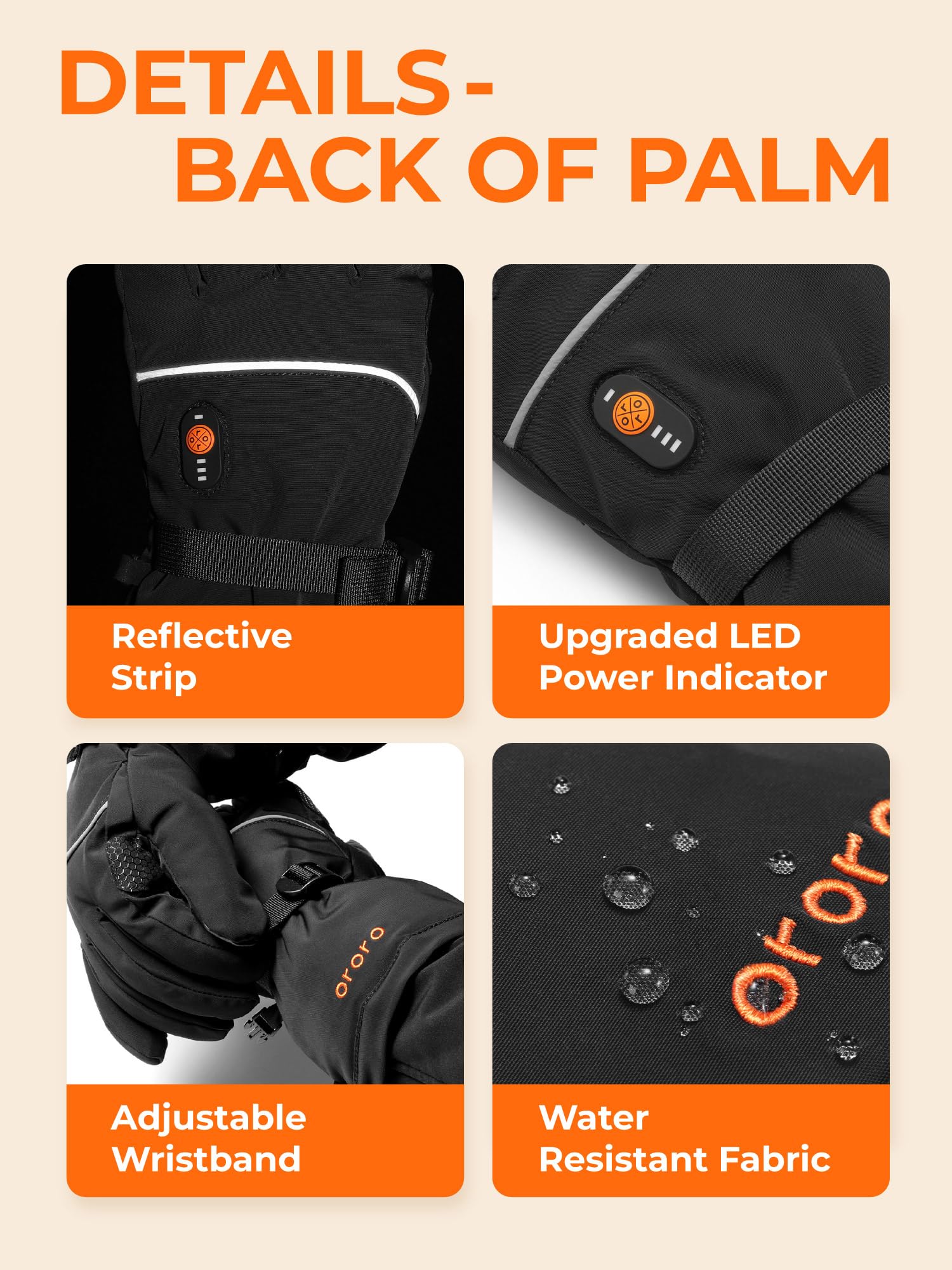 ORORO Heated Gloves for Women and Men, Rechargeable Heated Motorcycle Ski Gloves with Battery - Image 3