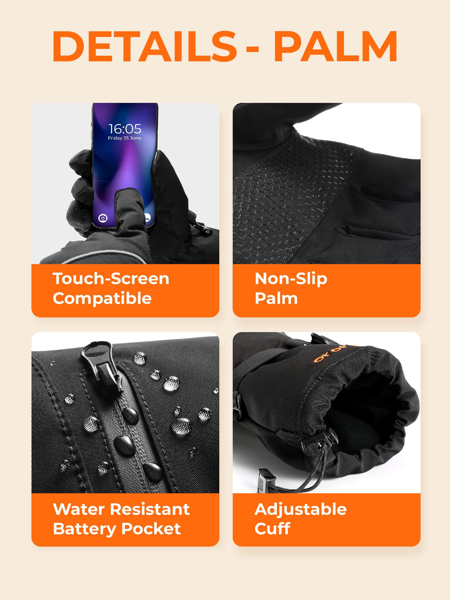 ORORO Heated Gloves for Women and Men, Rechargeable Heated Motorcycle Ski Gloves with Battery - Image 4