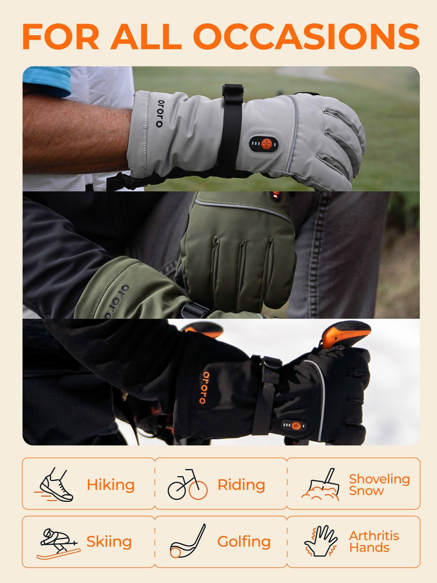 ORORO Heated Gloves for Women and Men, Rechargeable Heated Motorcycle Ski Gloves with Battery - Image 6
