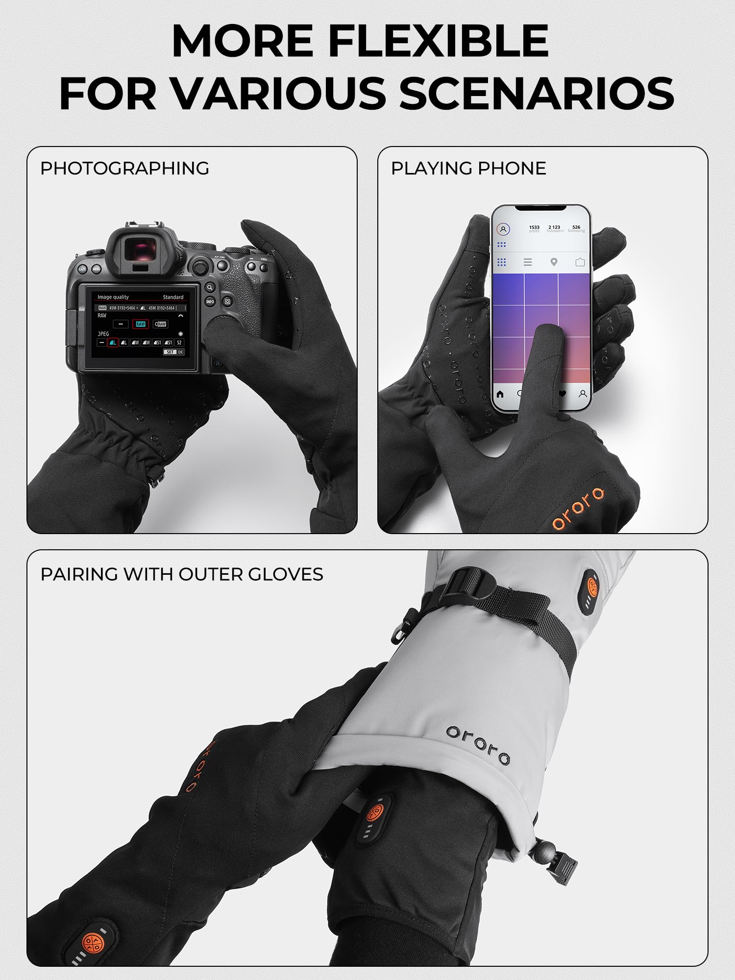 ORORO Heated Gloves Liner for Men and Women, Lightweight Heated Liner Gloves with Battery for Skiing - Image 5