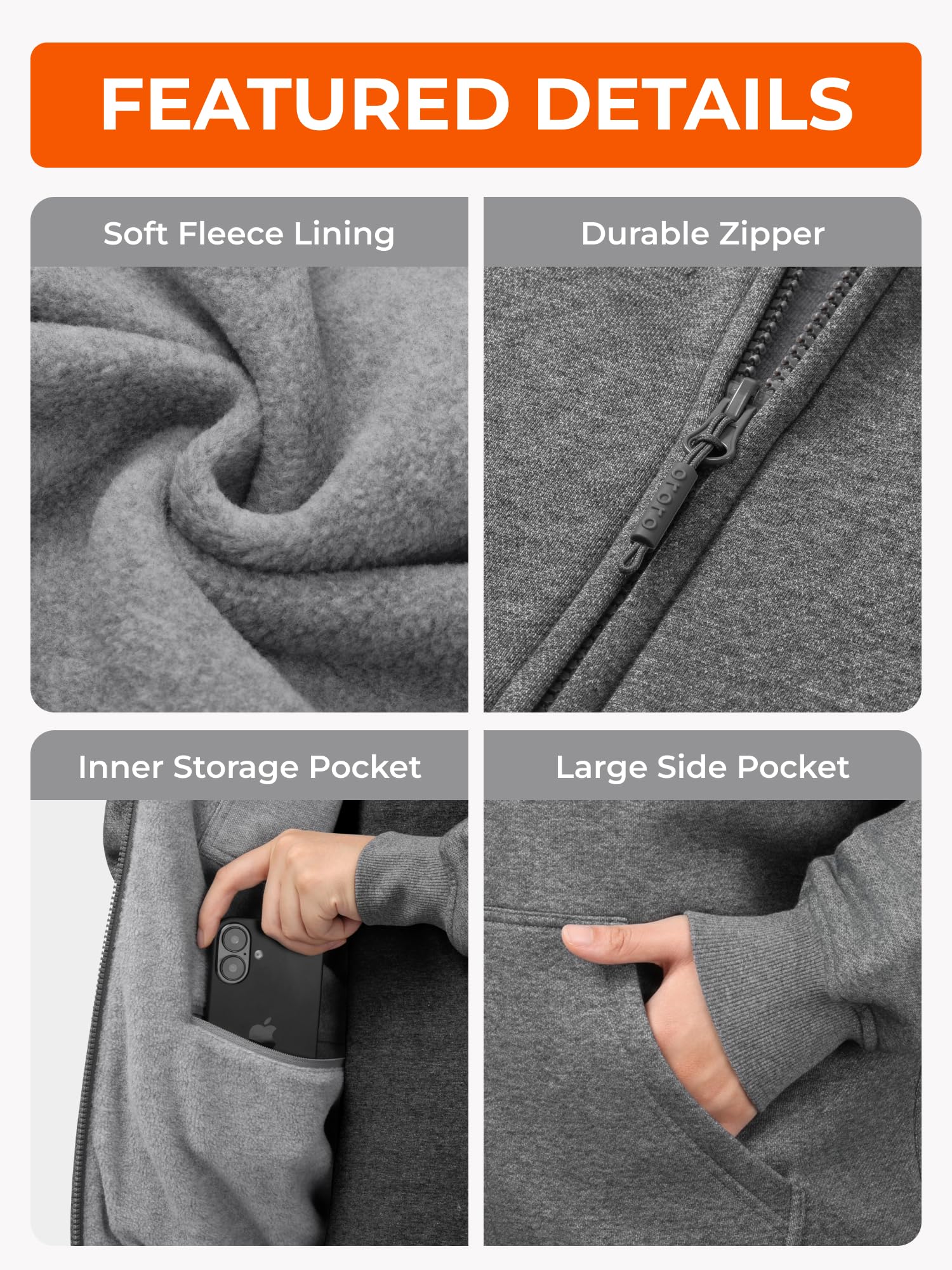 ORORO Heated Hoodie with Rechargeable Battery, Fleece Full-Zip Heating Sweatshirt Hoodie - Image 7