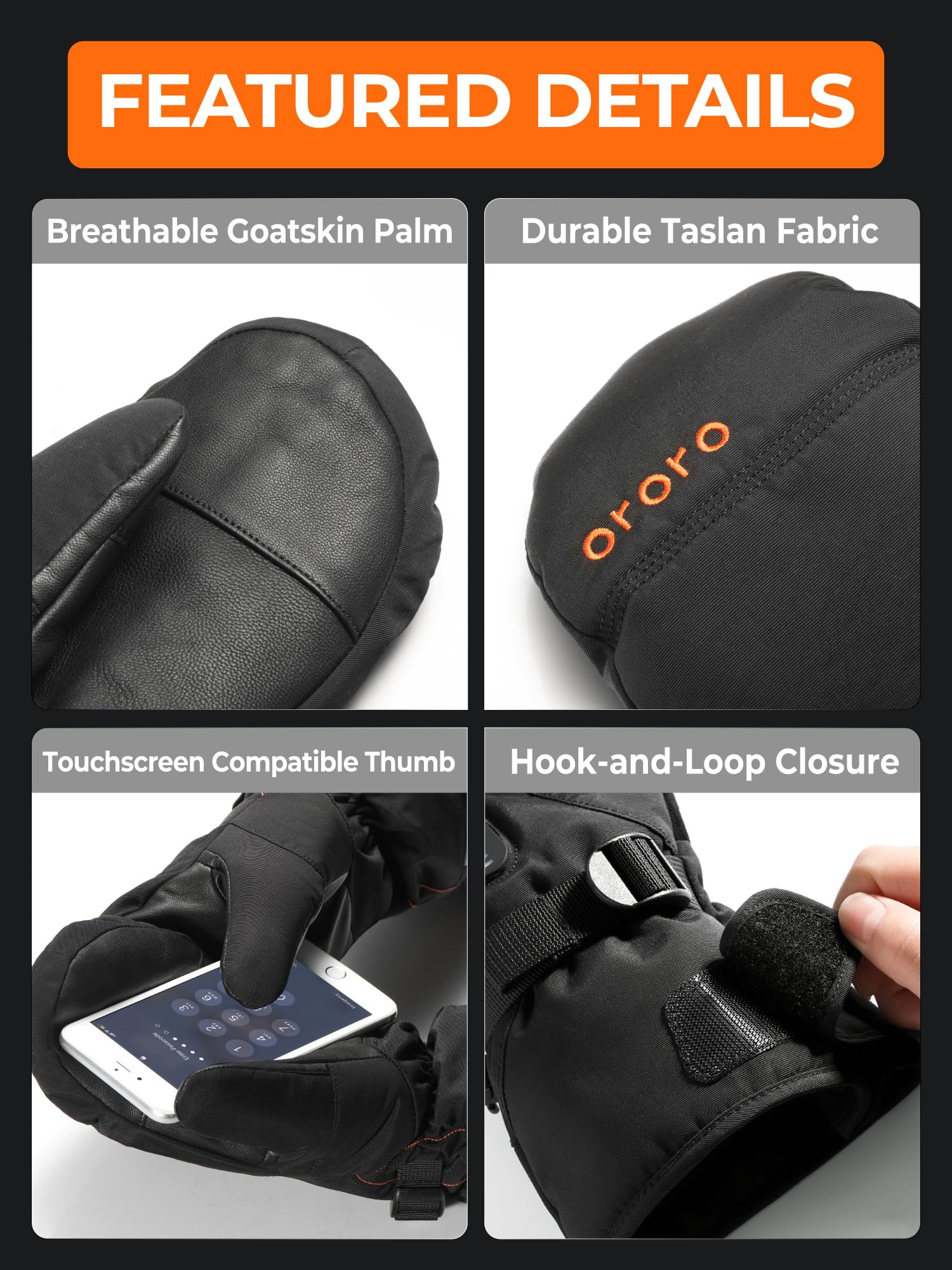 ORORO Heated Mittens for Women and Men, Rechargeable Heated Gloves for Skiing Arthritic Hands (Charger Not Included) - Image 3