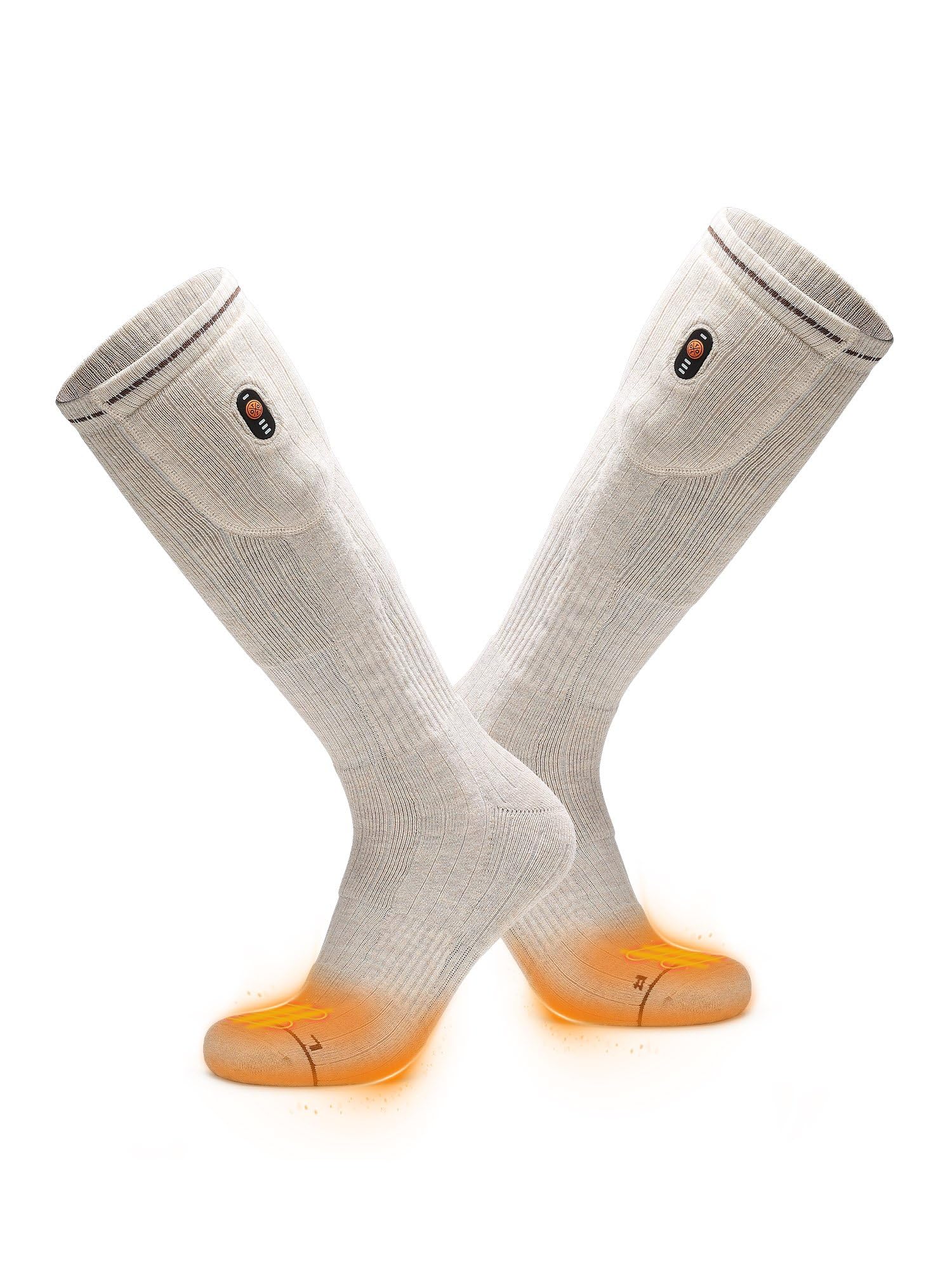 ORORO Heated Socks with Wool-Blend Fabric, Electric Foot Warmer with Toe and Sole Heating, Battery Powered Socks