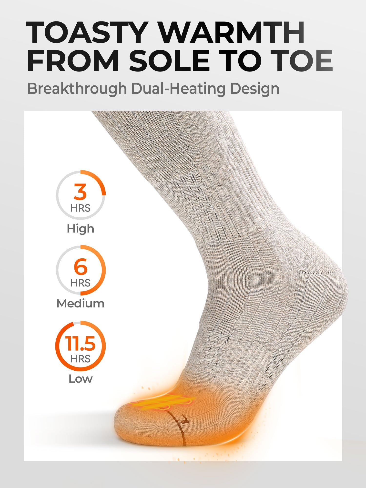 ORORO Heated Socks with Wool-Blend Fabric, Electric Foot Warmer with Toe and Sole Heating, Battery Powered Socks - Image 2