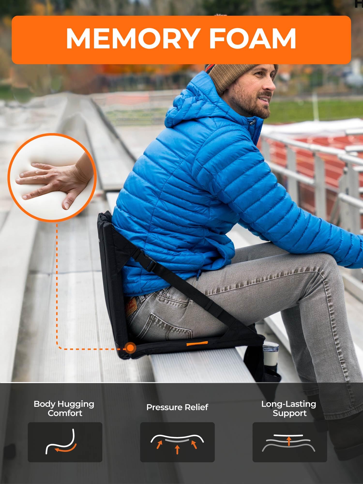 ORORO Heated Stadium Seat with Back Support, Portable Folding Stadium Seat for Bleachers Camping Concert (Battery Included) - Image 5