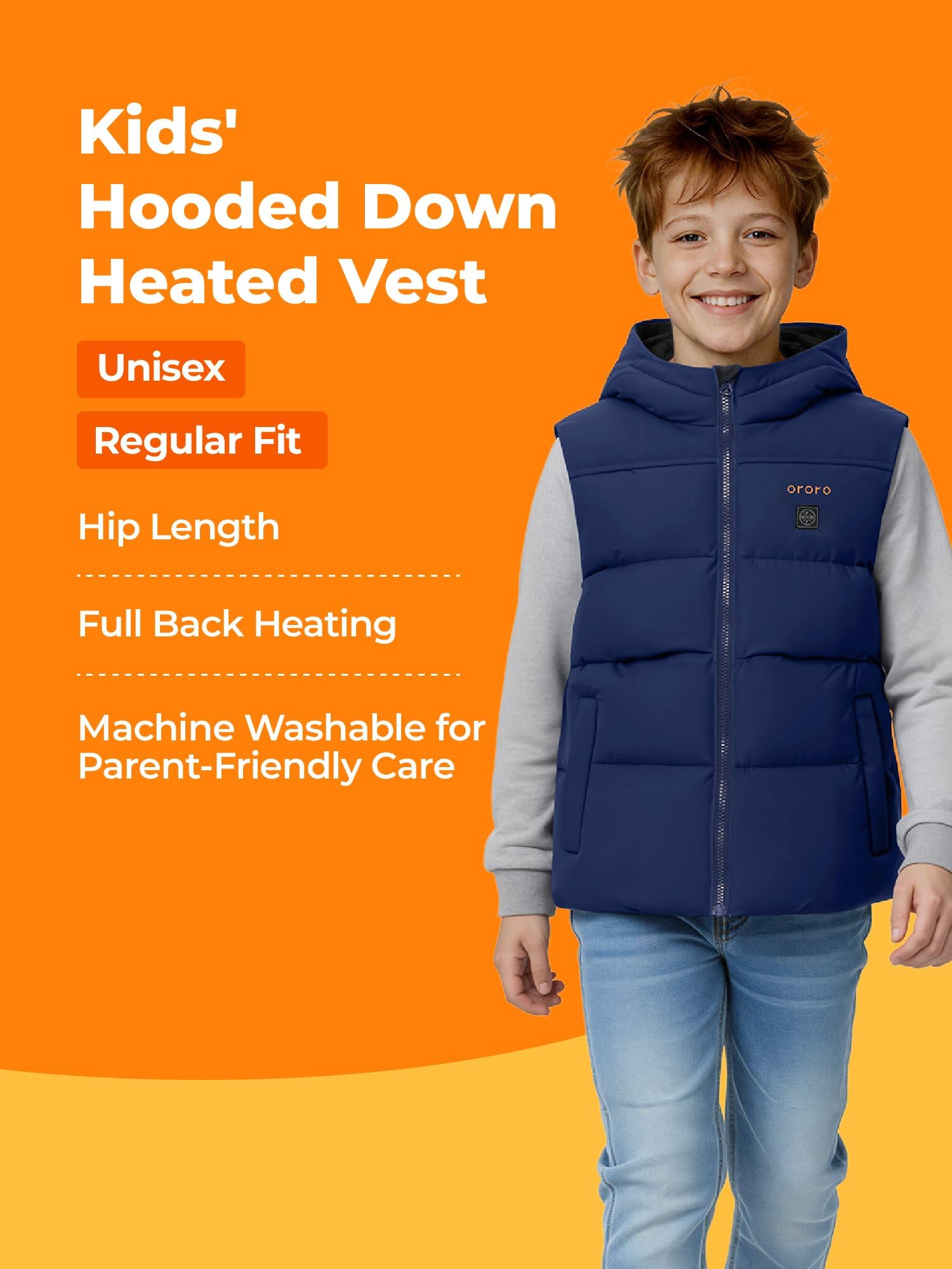 ORORO Kids' 4-Zone Heated Down Vest with USB-C Rechargeable Battery, Boys' Heating Vest - Image 5
