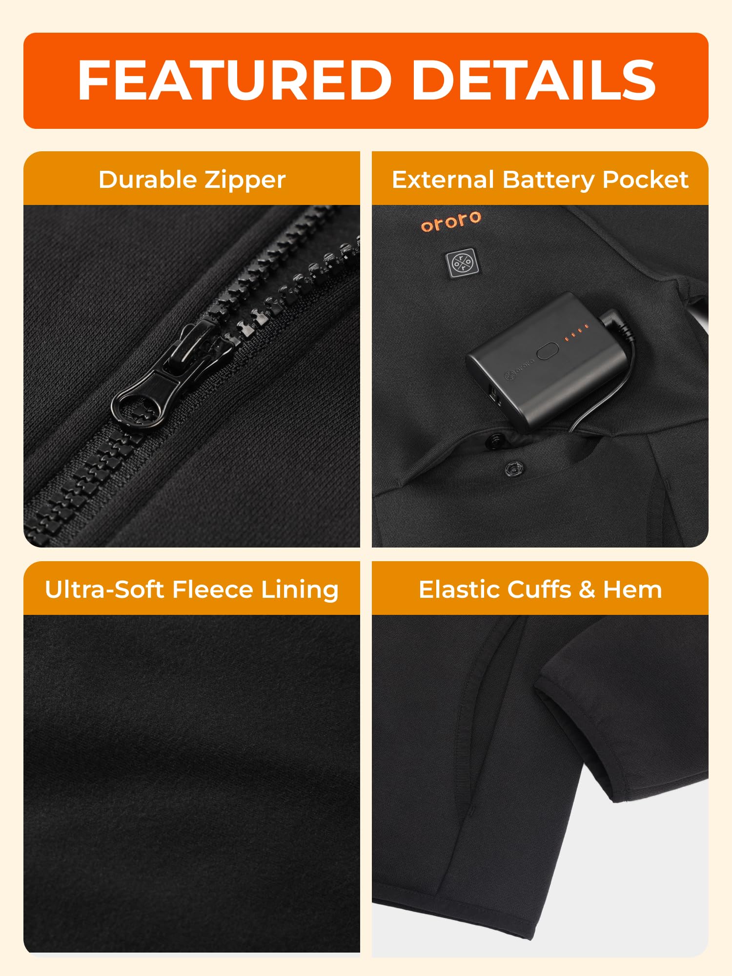 ORORO Kids' 4-Zone Heated Hoodie Jacket with USB-C Rechargeable Battery, Boys Heated Fleece Hoodie Girls Heated Jacket - Image 4
