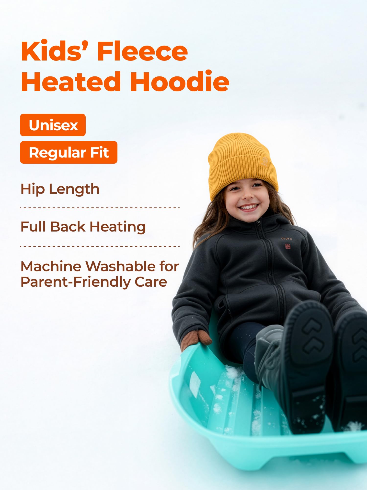 ORORO Kids' 4-Zone Heated Hoodie Jacket with USB-C Rechargeable Battery, Boys Heated Fleece Hoodie Girls Heated Jacket - Image 5