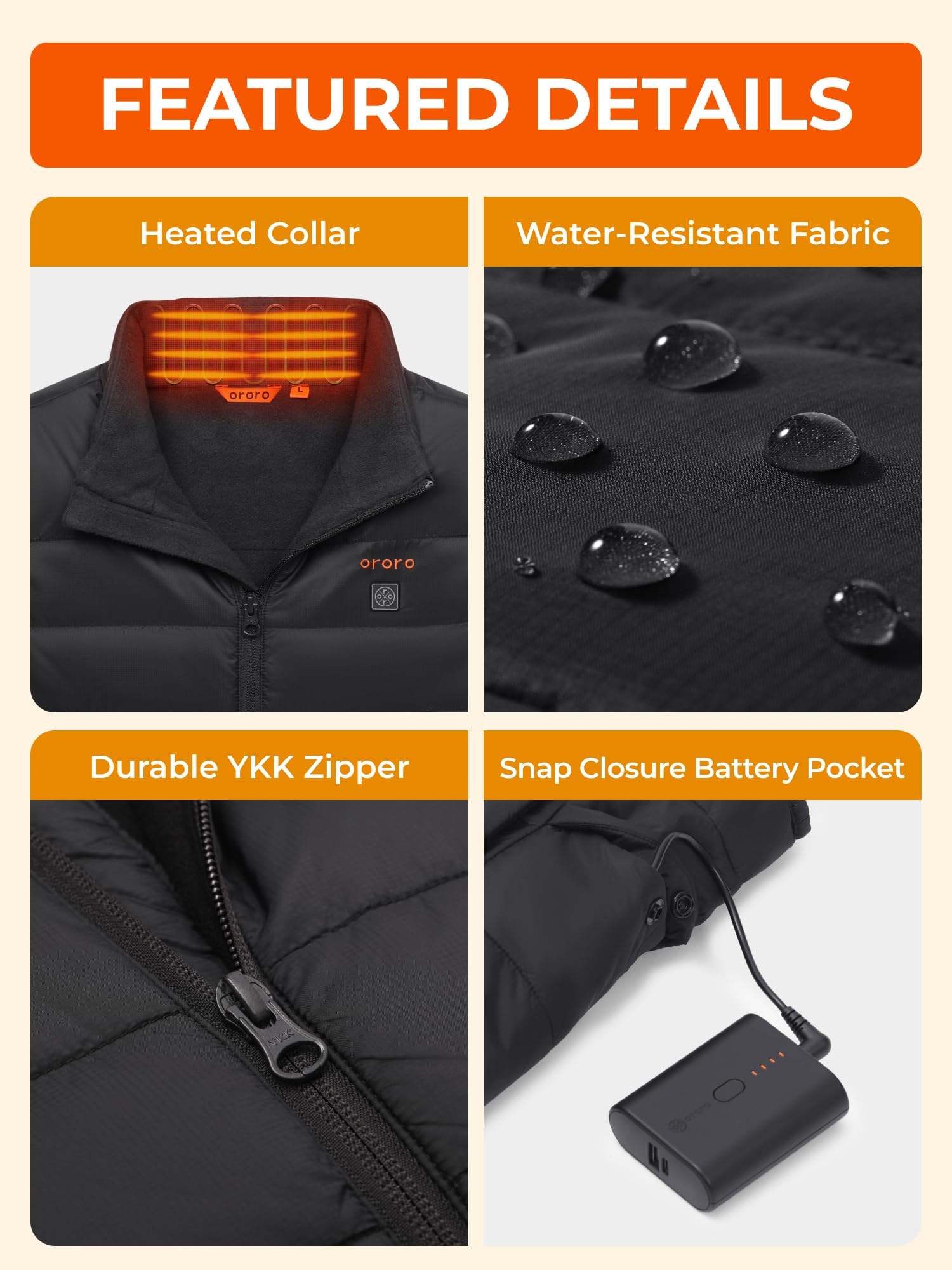ORORO Kids' 4-Zone Lightweight Heated Vest with Rechargeable Battery, Boys' Puffer Heated Vest - Image 4