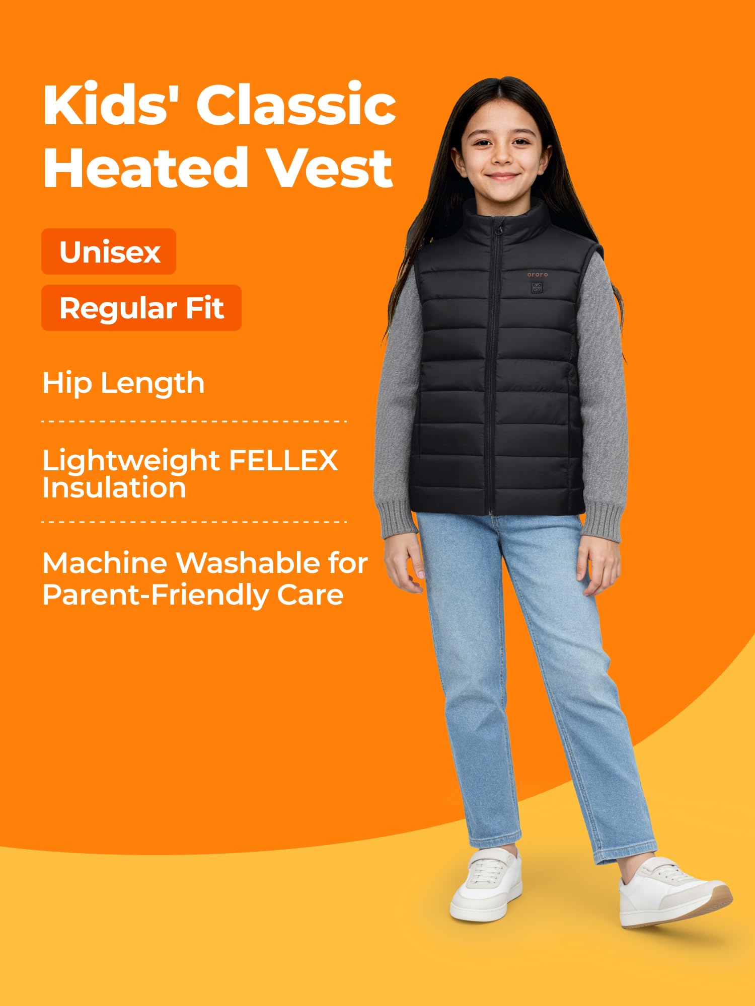 ORORO Kids' 4-Zone Lightweight Heated Vest with USB-C Rechargeable Battery, Girls' Heating Vest - Image 6