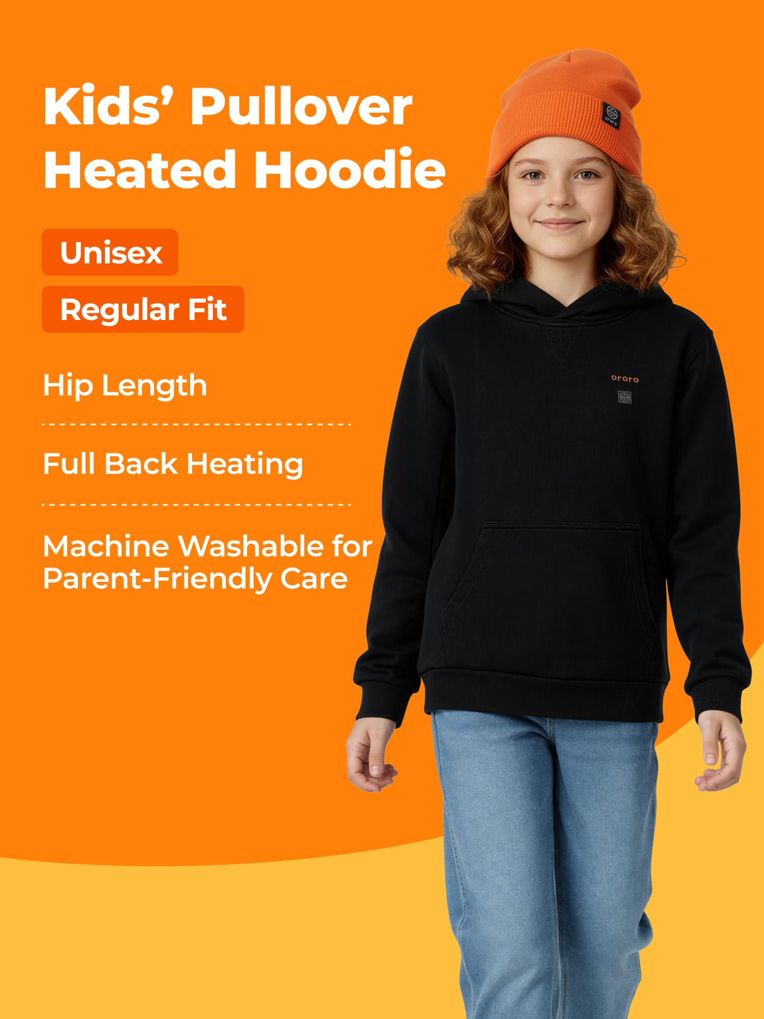 ORORO Kids' 4-Zone Pullover Heated Hoodie with Battery, Boys Heated Fleece Hoodie Girls Hooded Sweatshirt - Image 6