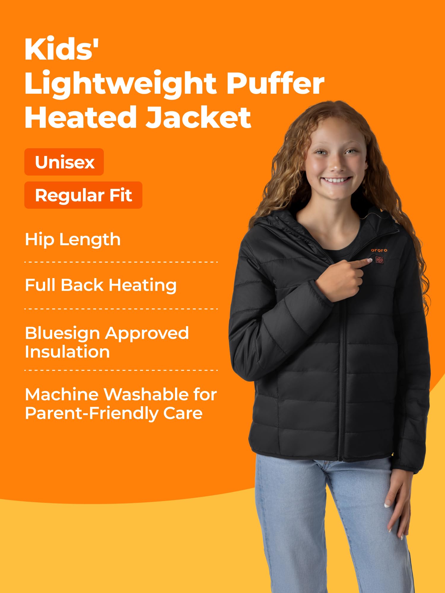 ORORO Kids' Heated Puffer Jacket with USB-C Rechargeable Battery, Girls Lightweight Heated Jacket - Image 5