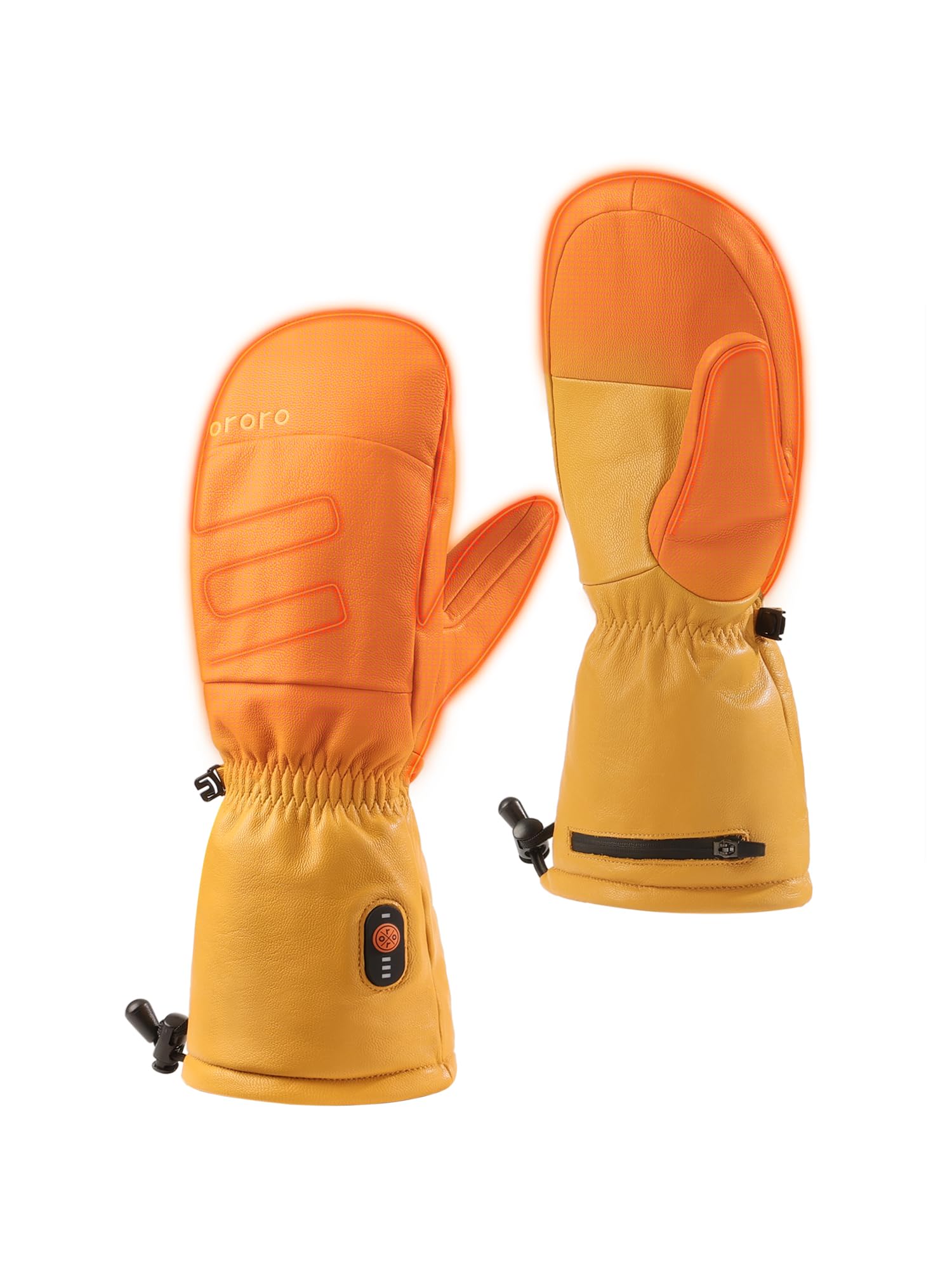 ORORO Leather Heated Mittens for Men and Women, Heated Chopper Mittens for Outdoor Work with Battery