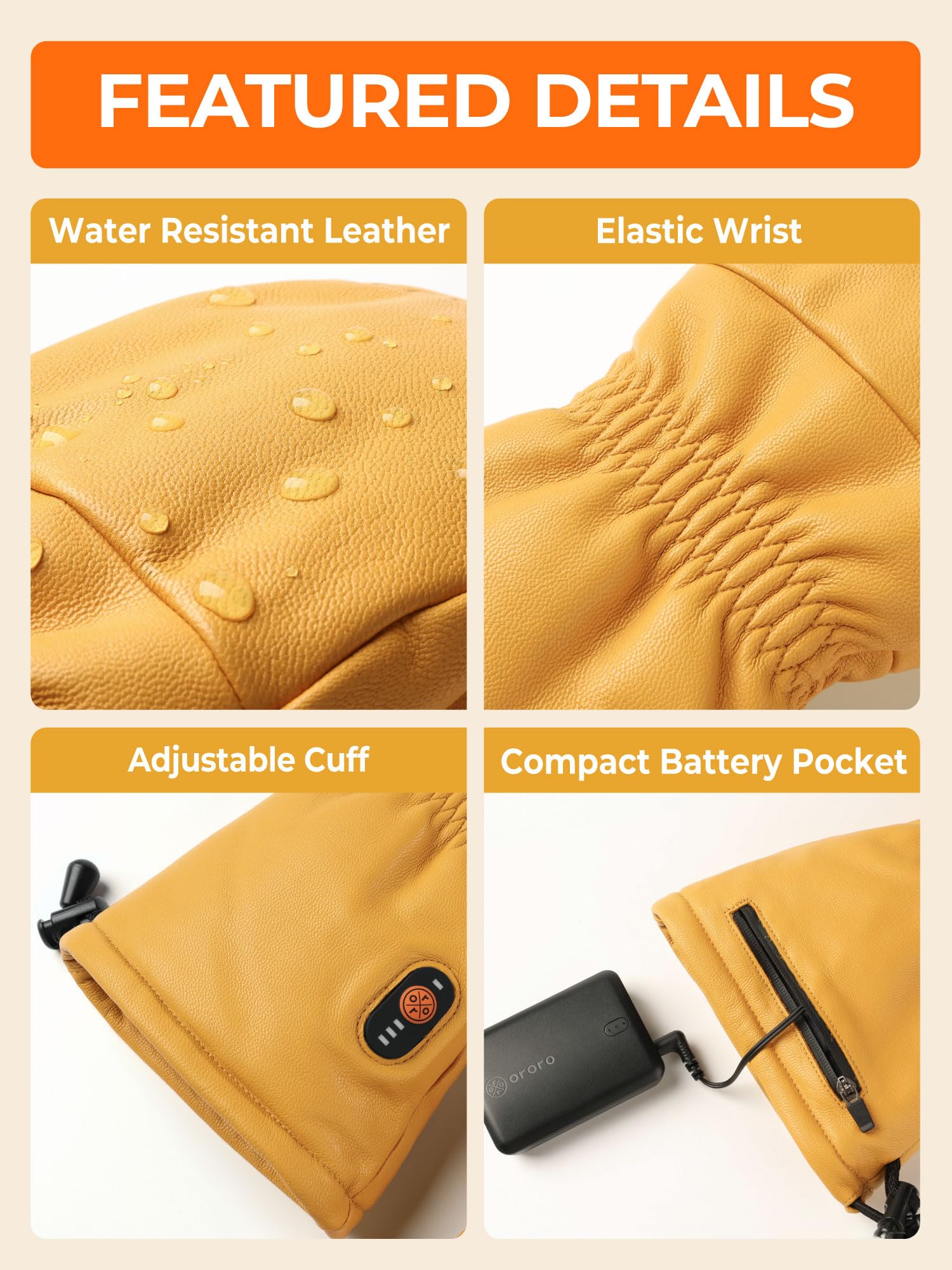ORORO Leather Heated Mittens for Men and Women, Heated Chopper Mittens for Outdoor Work with Battery - Image 4