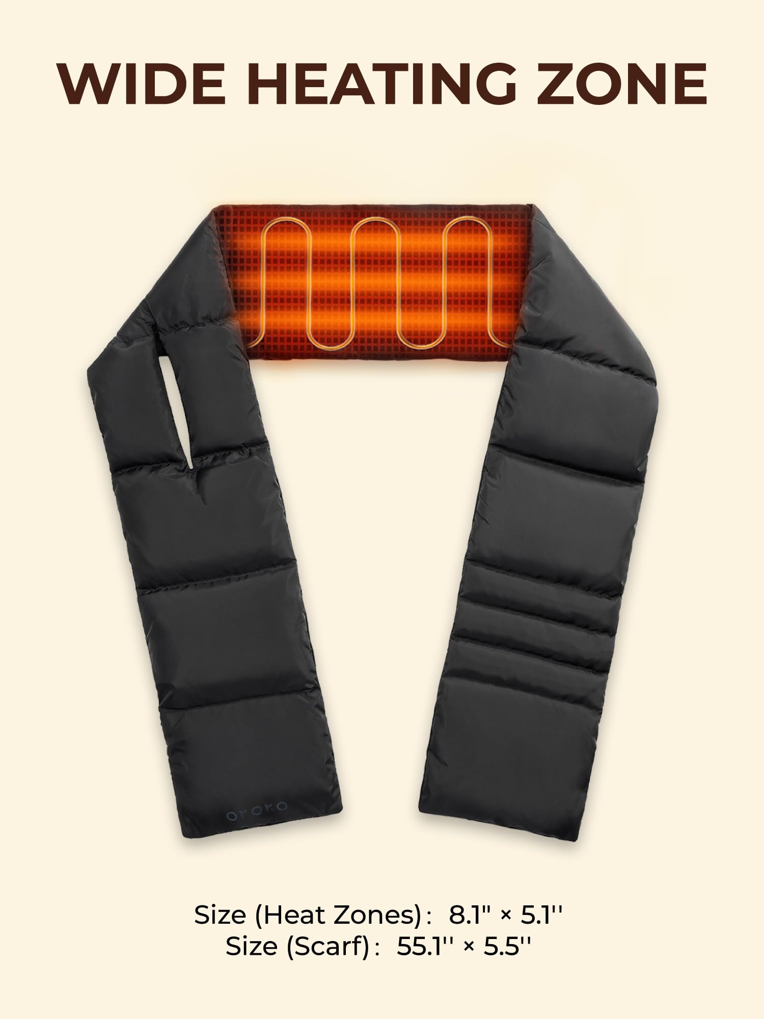 ORORO Long Heated Down Scarf, Up to 14 Hours of Warmth, Puffer Heated Scarf with USB-C Rechargeable Battery - Image 6