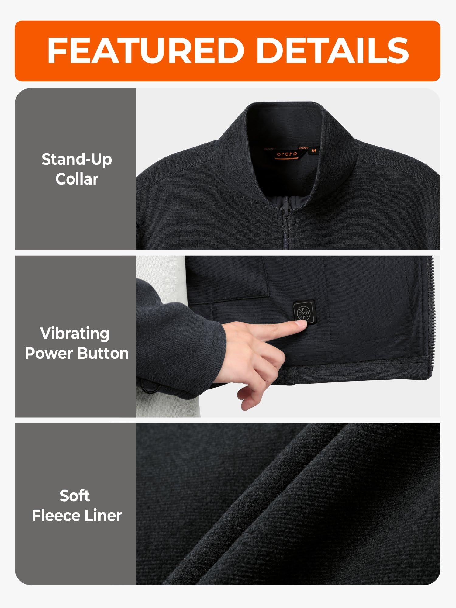 ORORO Men's 4-Zone Heated Fleece Jacket with USB-C Rechargeable Battery, Heating Fleece Jacket for Hiking Camping - Image 5