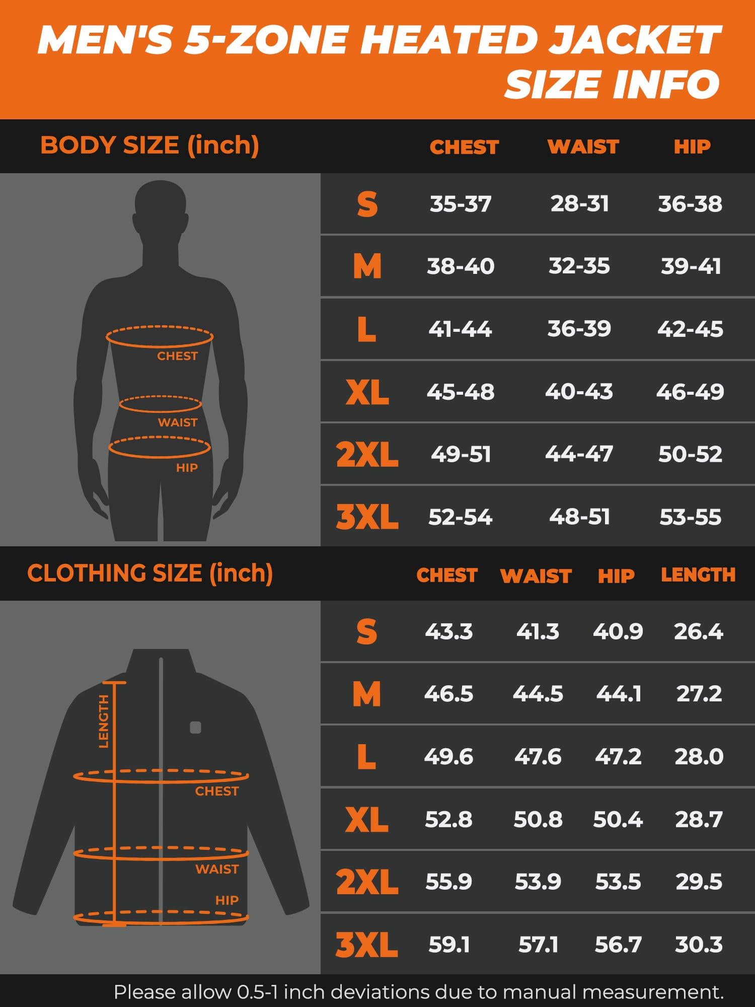 ORORO Men's 5 Heat Zones Dual Control Heated Jacket, Heated Coat with USB-C Rechargeable Battery - Image 8
