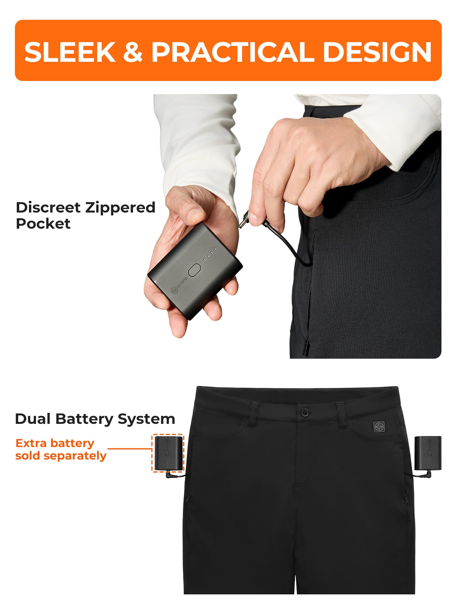 ORORO Men's Casual Heated Pants with USB-C Rechargeable Battery, Fleece Lined Heating Pants Daily Wear - Image 2