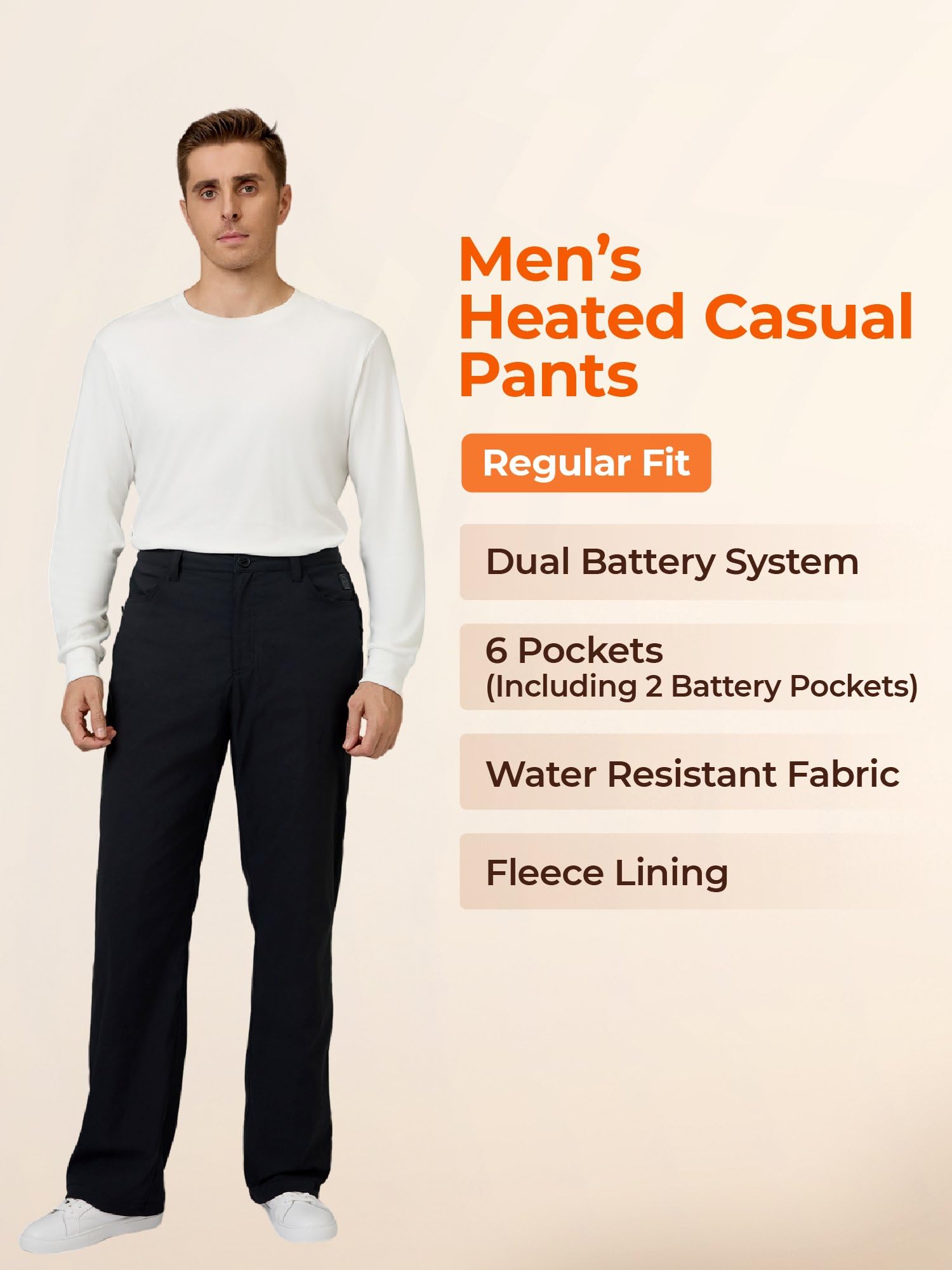 ORORO Men's Casual Heated Pants with USB-C Rechargeable Battery, Fleece Lined Heating Pants Daily Wear - Image 6