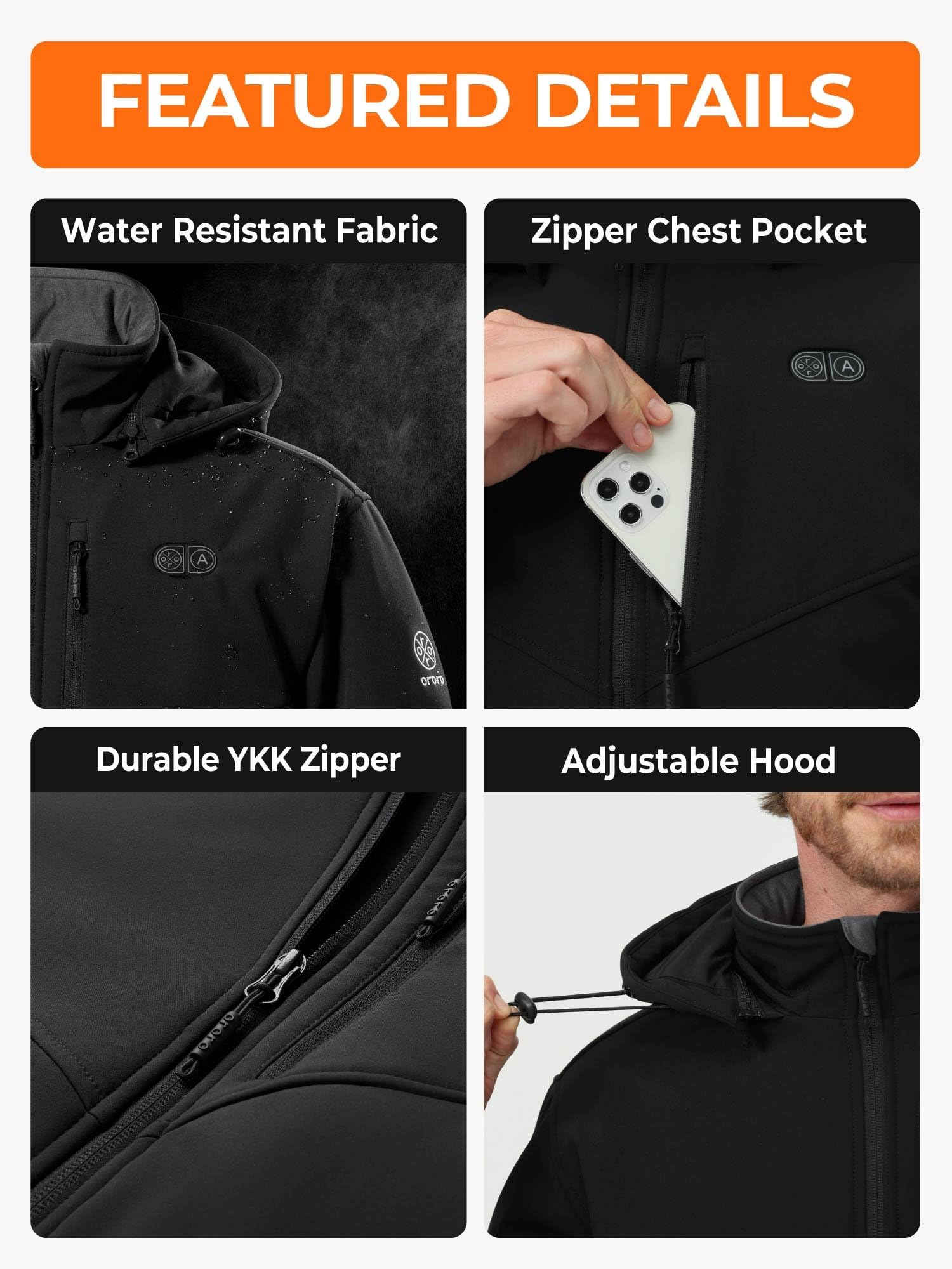 ORORO Men's Dual Control Heated Jacket with 5 Heat Zones (Pocket Heating), Heating Coat with Battery - Image 6