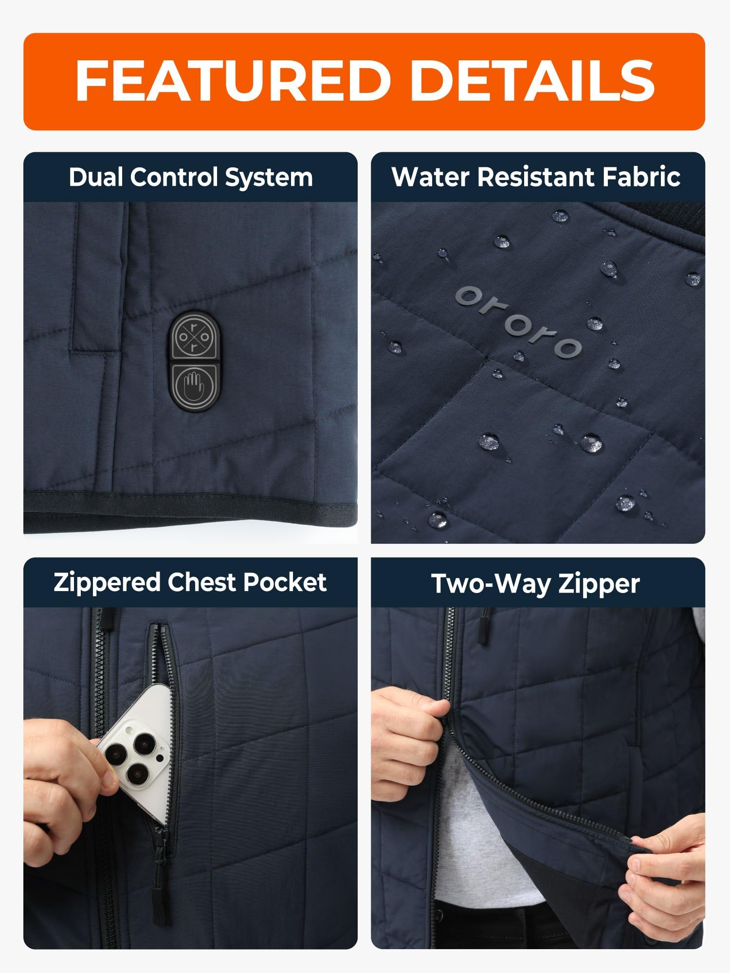 ORORO Men's Dual Control Heated Vest with 5 Heat Zones, Heated Bomber Vest with Battery - Image 5