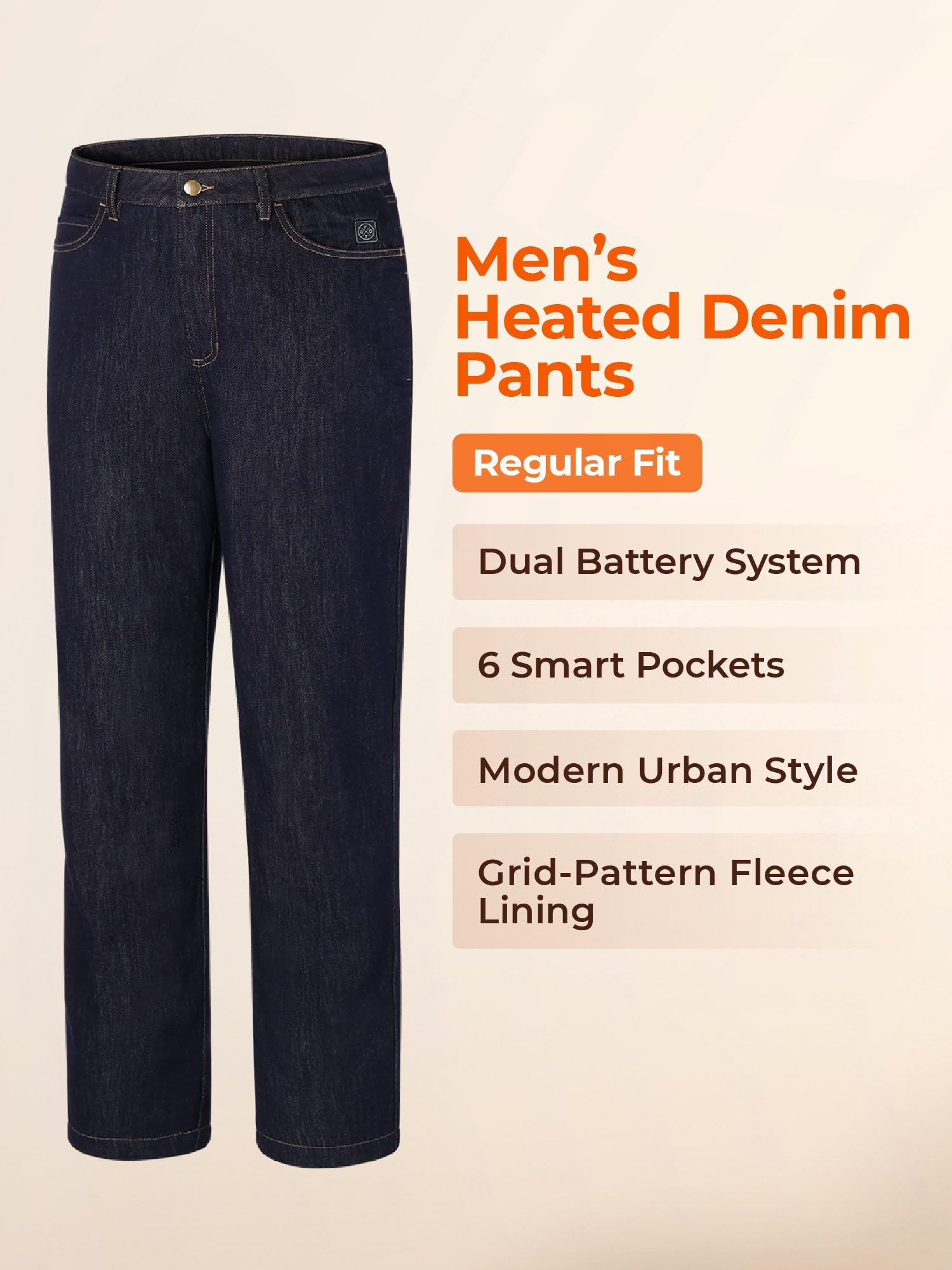 ORORO Men’s Heated Denim Pants with USB-C Rechargable Battery, Warm Thermal Heated Jeans with Fleece Lining - Image 5