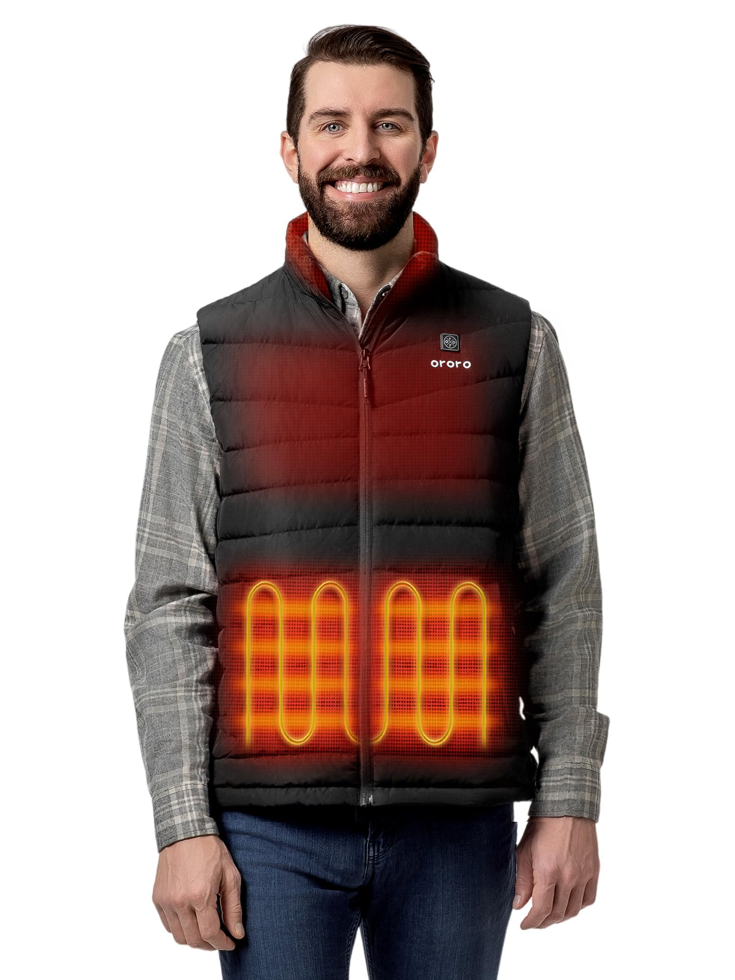 ORORO Men's Heated Down Vest with USB-C Rechargeable Battery, Lightweight Heated Vest with 800 Fill Down