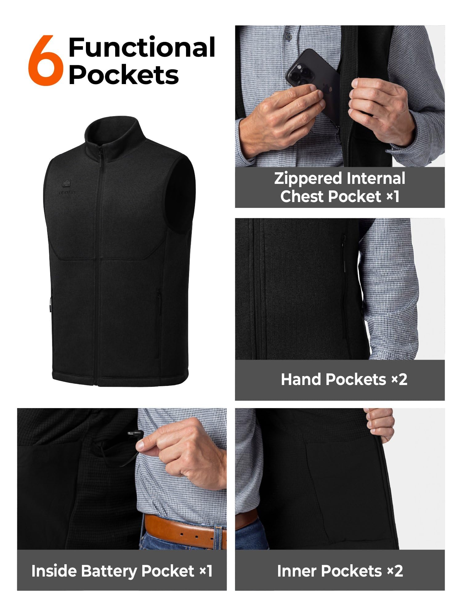 ORORO Men's Heated Fleece Vest with 4 Heat Zones, Sweater Fleece Heating Vest with USB-C Rechargeable Battery - Image 4