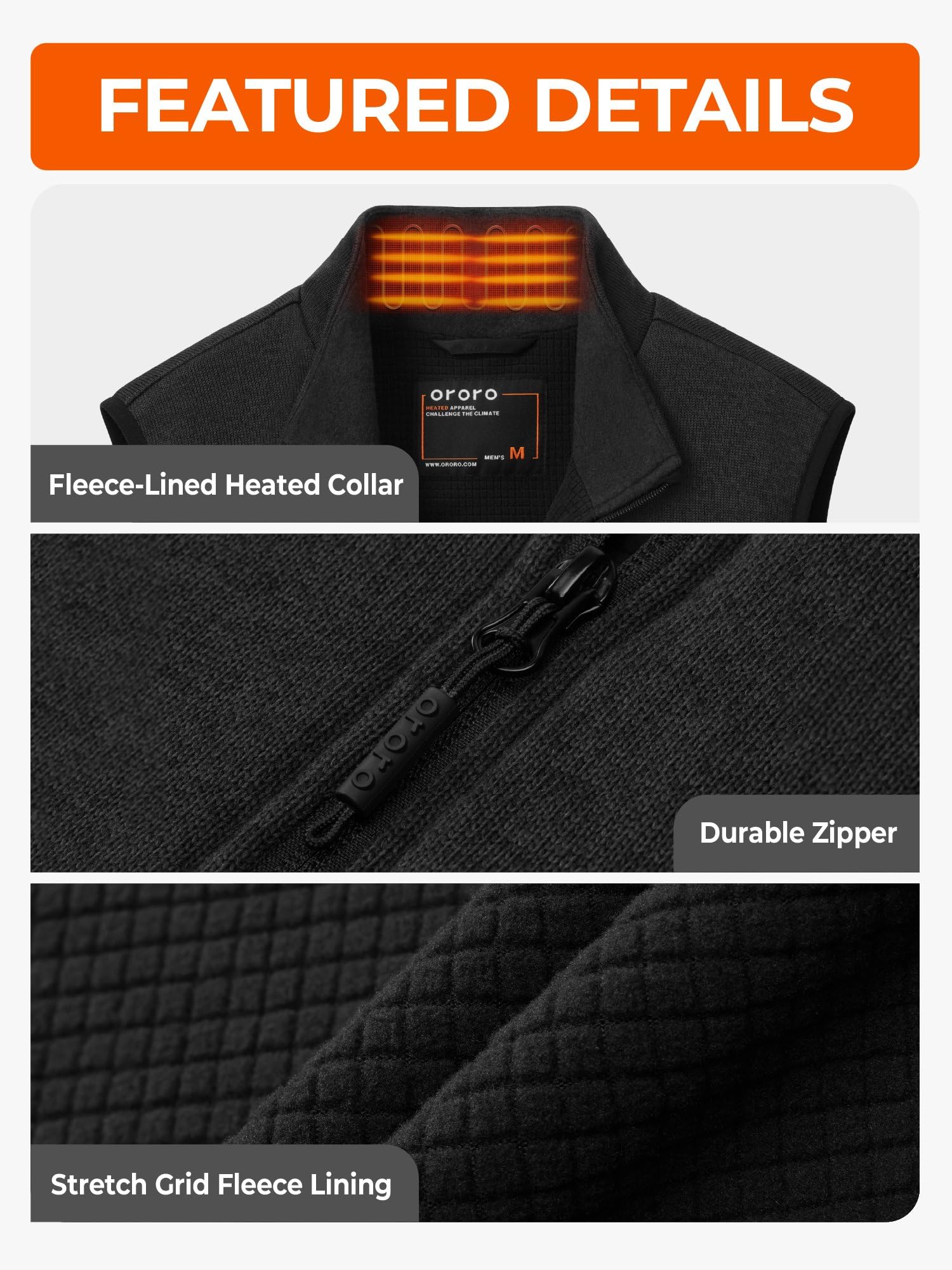 ORORO Men's Heated Fleece Vest with 4 Heat Zones, Sweater Fleece Heating Vest with USB-C Rechargeable Battery - Image 5