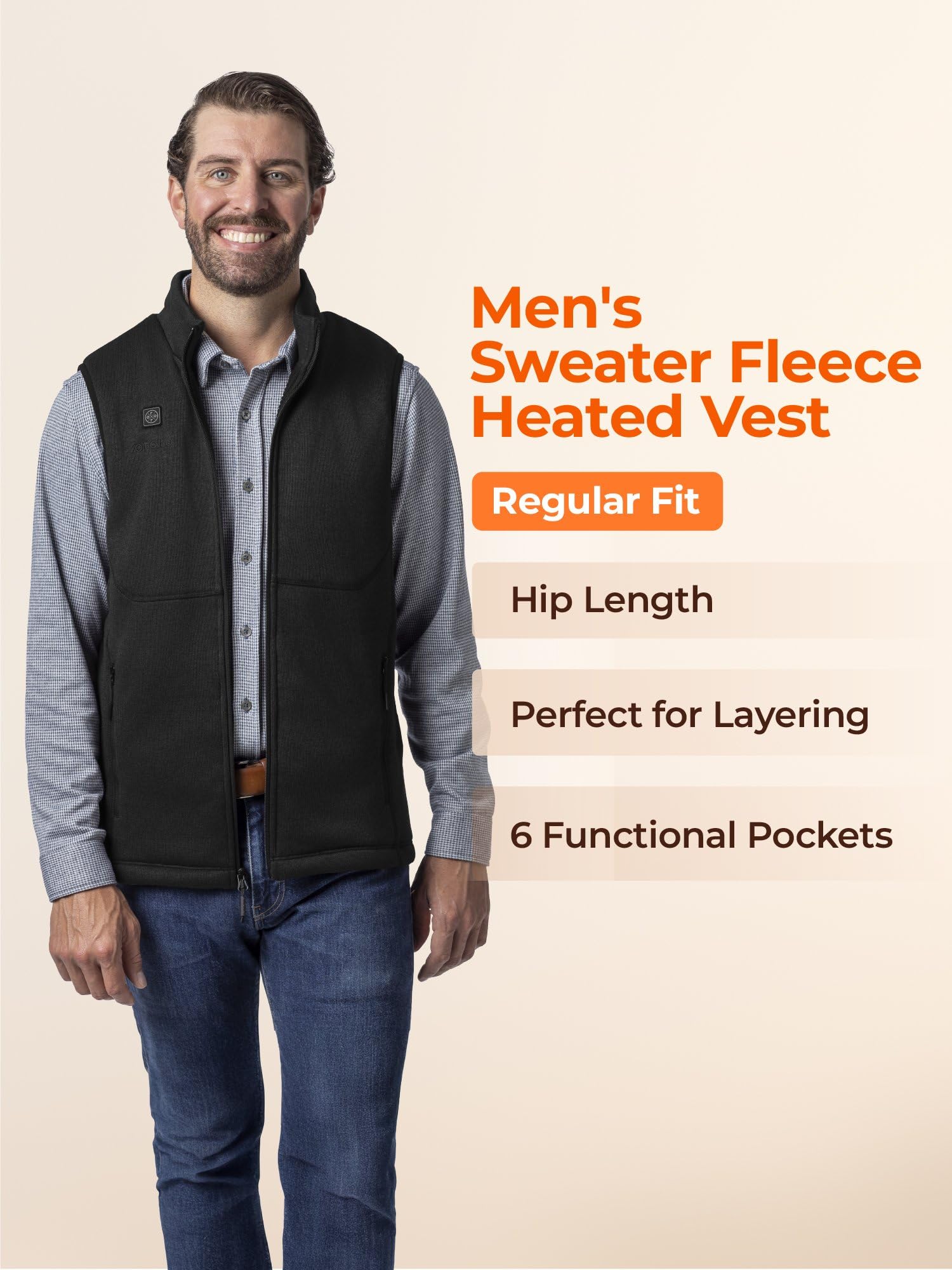 ORORO Men's Heated Fleece Vest with 4 Heat Zones, Sweater Fleece Heating Vest with USB-C Rechargeable Battery - Image 6