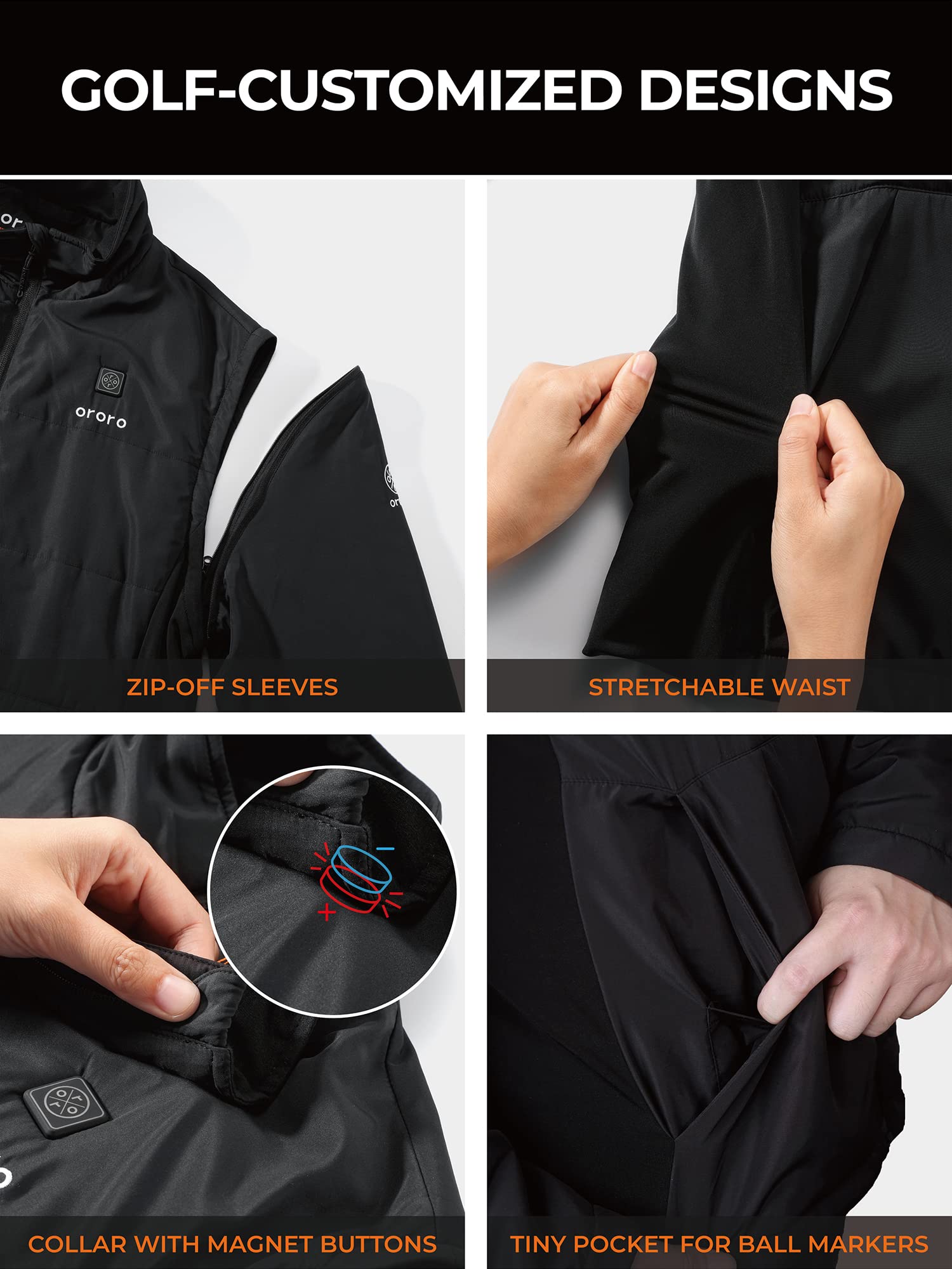 ORORO Men's Heated Golf Vest with Zip-off Sleeves, Heated Golf Jacket with USB-C Rechargeable Battery - Image 4