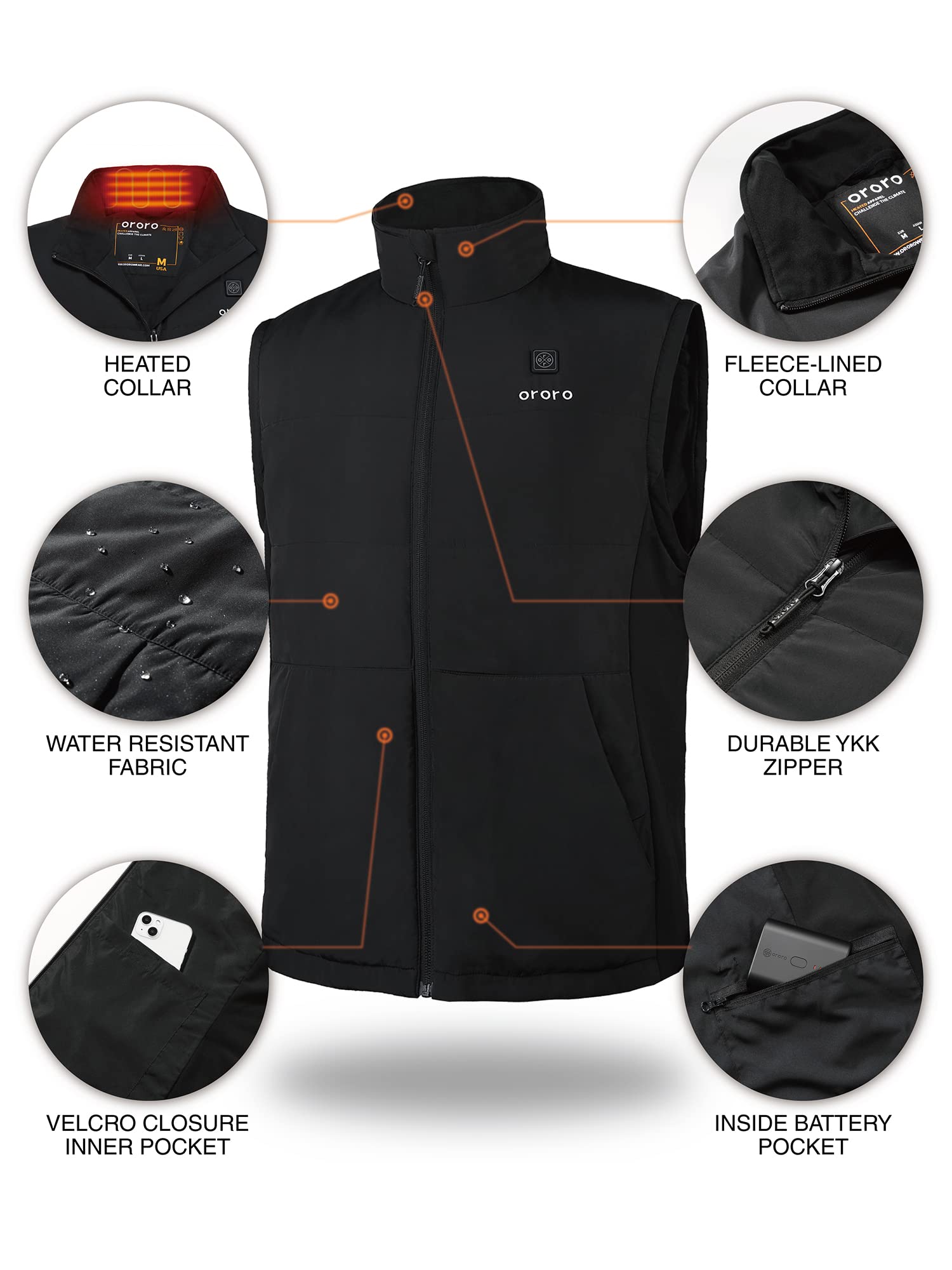 ORORO Men's Heated Golf Vest with Zip-off Sleeves, Heated Golf Jacket with USB-C Rechargeable Battery - Image 5