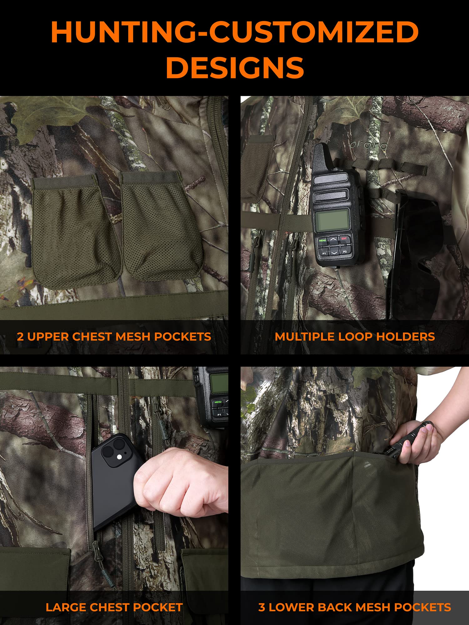 ORORO Men’s Heated Hunting Vest, Camo Hunting Vest with Multi-Pockets and Rechargeable Battery Pack - Image 4