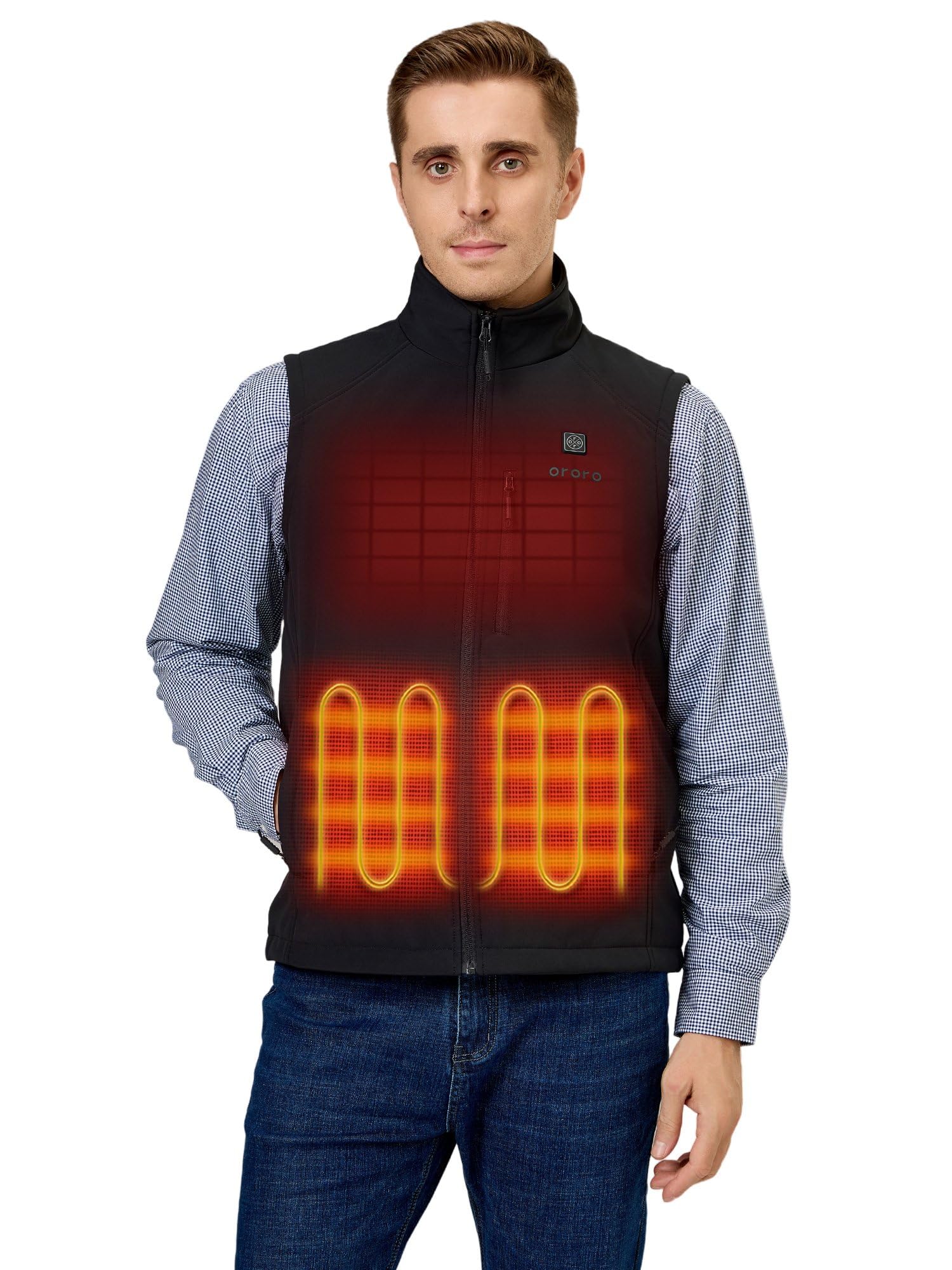 ORORO Men's Heated Softshell Vest with USB-C Rechargeable Battery, Soft Shell Heated Golf Vest for Men