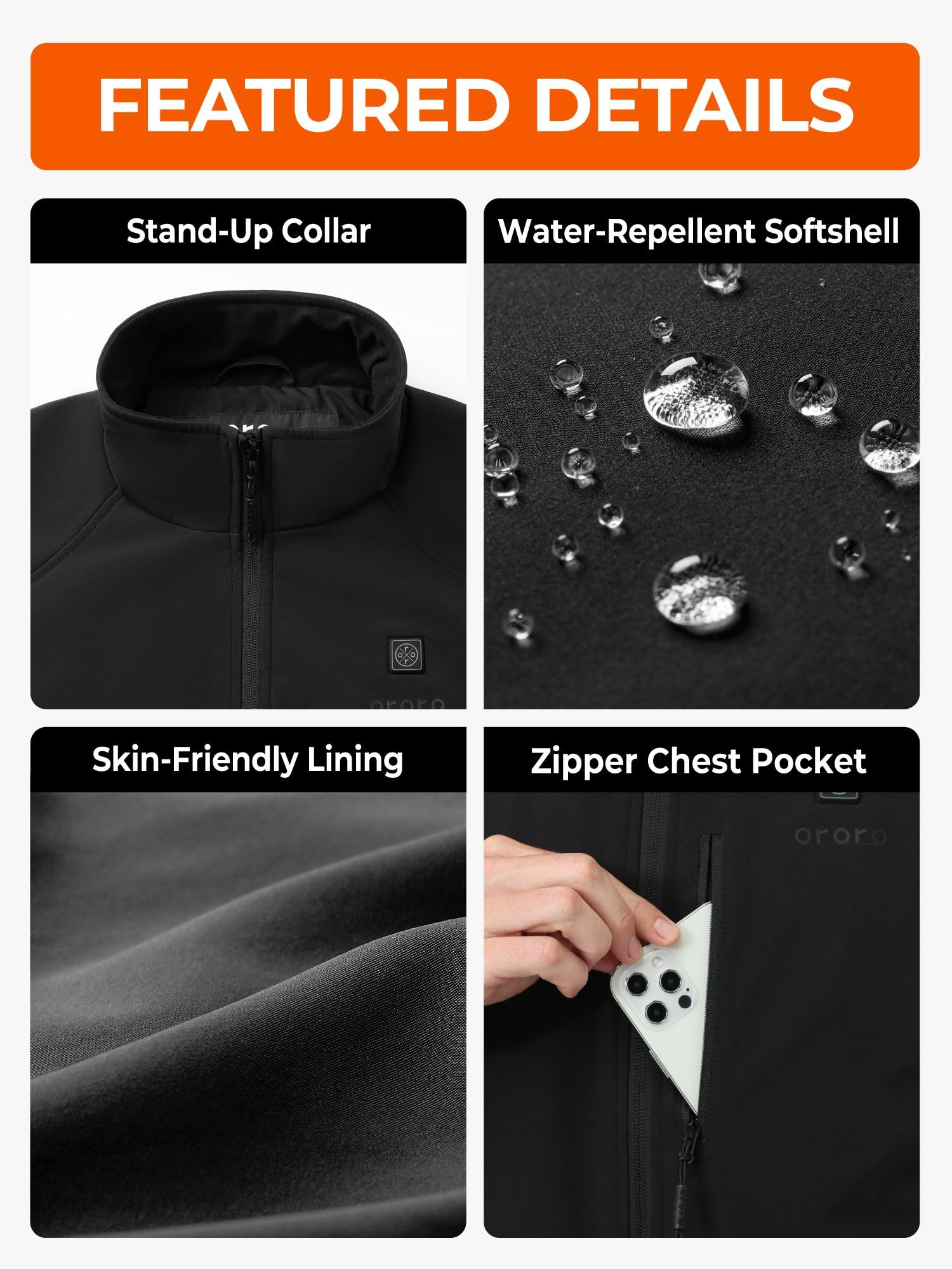 ORORO Men's Heated Softshell Vest with USB-C Rechargeable Battery, Soft Shell Heated Golf Vest for Men - Image 7