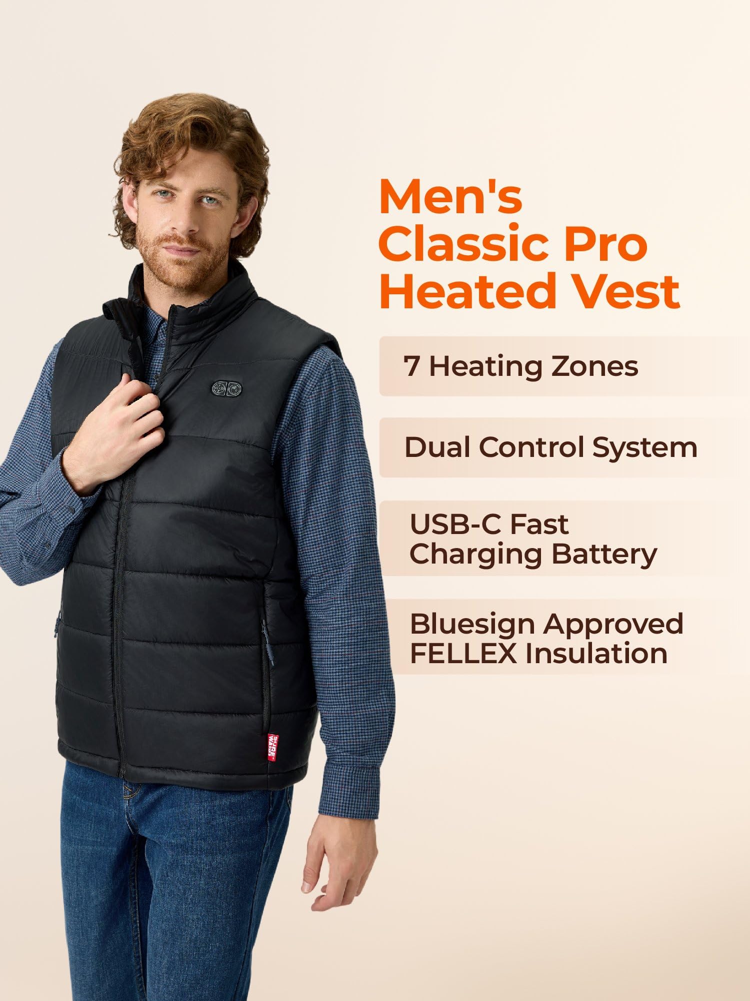 ORORO Men’s Heated Vest with 7 Heat Zones, Dual-Control Heating Vest with USB-C Rechargeable Battery - Image 6
