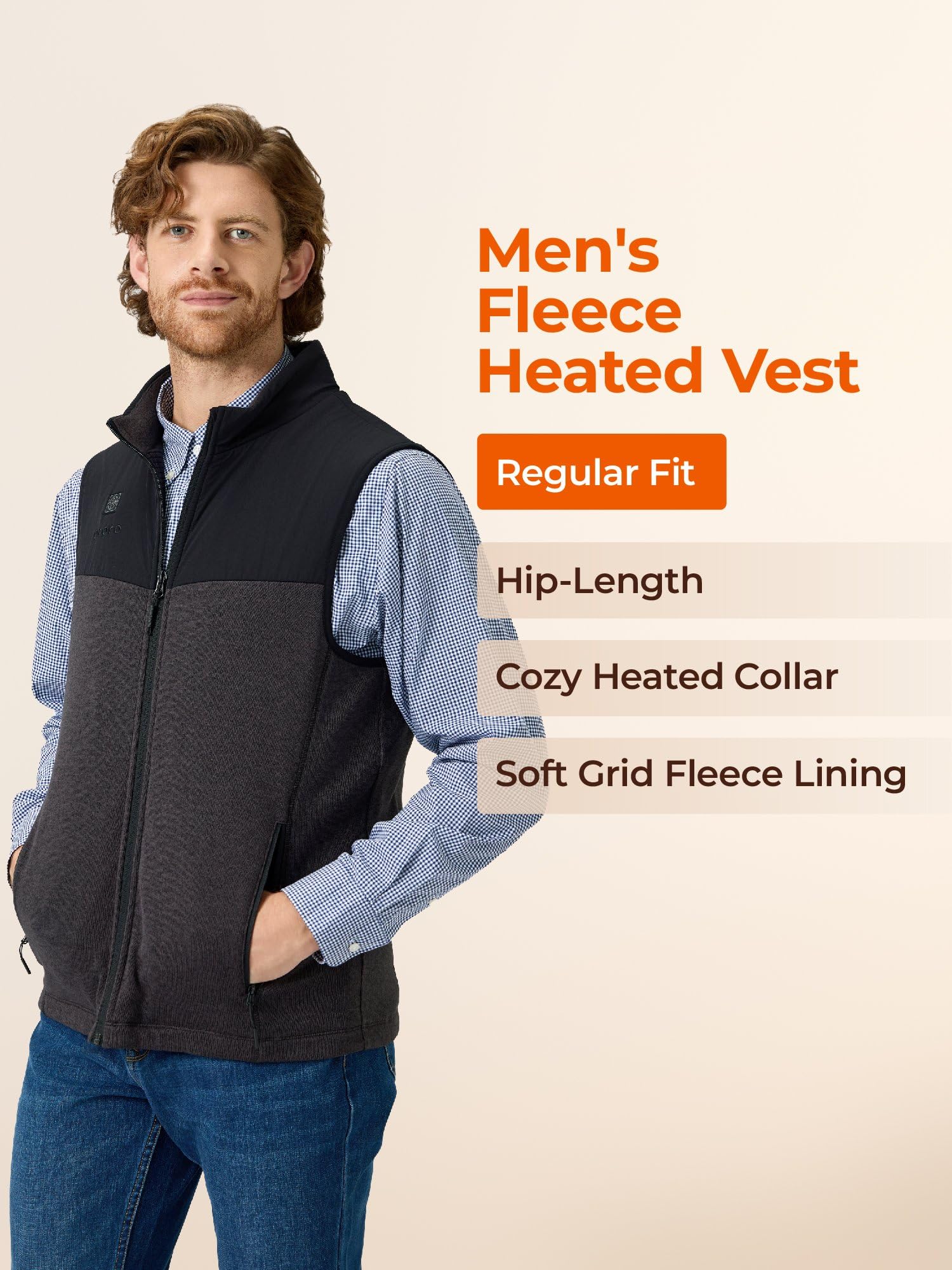 ORORO Men's Lightweight Heated Sweater Fleece Vest with USB-C Rechargeable Battery, Heated Recycled Fleece Vest - Image 5
