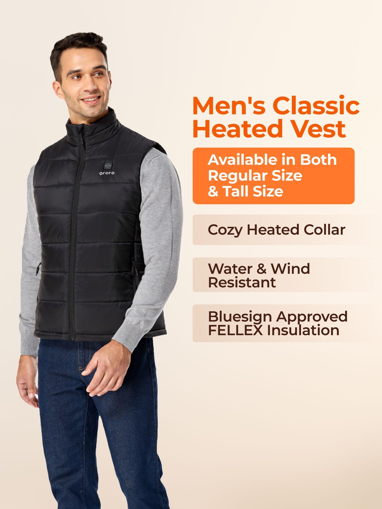 ORORO Men's Lightweight Heated Vest with USB-C Rechargeable Battery, Puffer Classic Heating Vest - Image 8