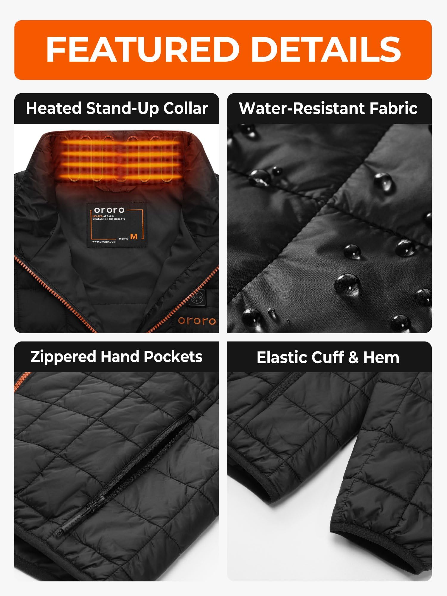 ORORO Men's Lightweight Quilted Heated Jacket with Heated Collar, Heated Quilted Coat with Battery - Image 6