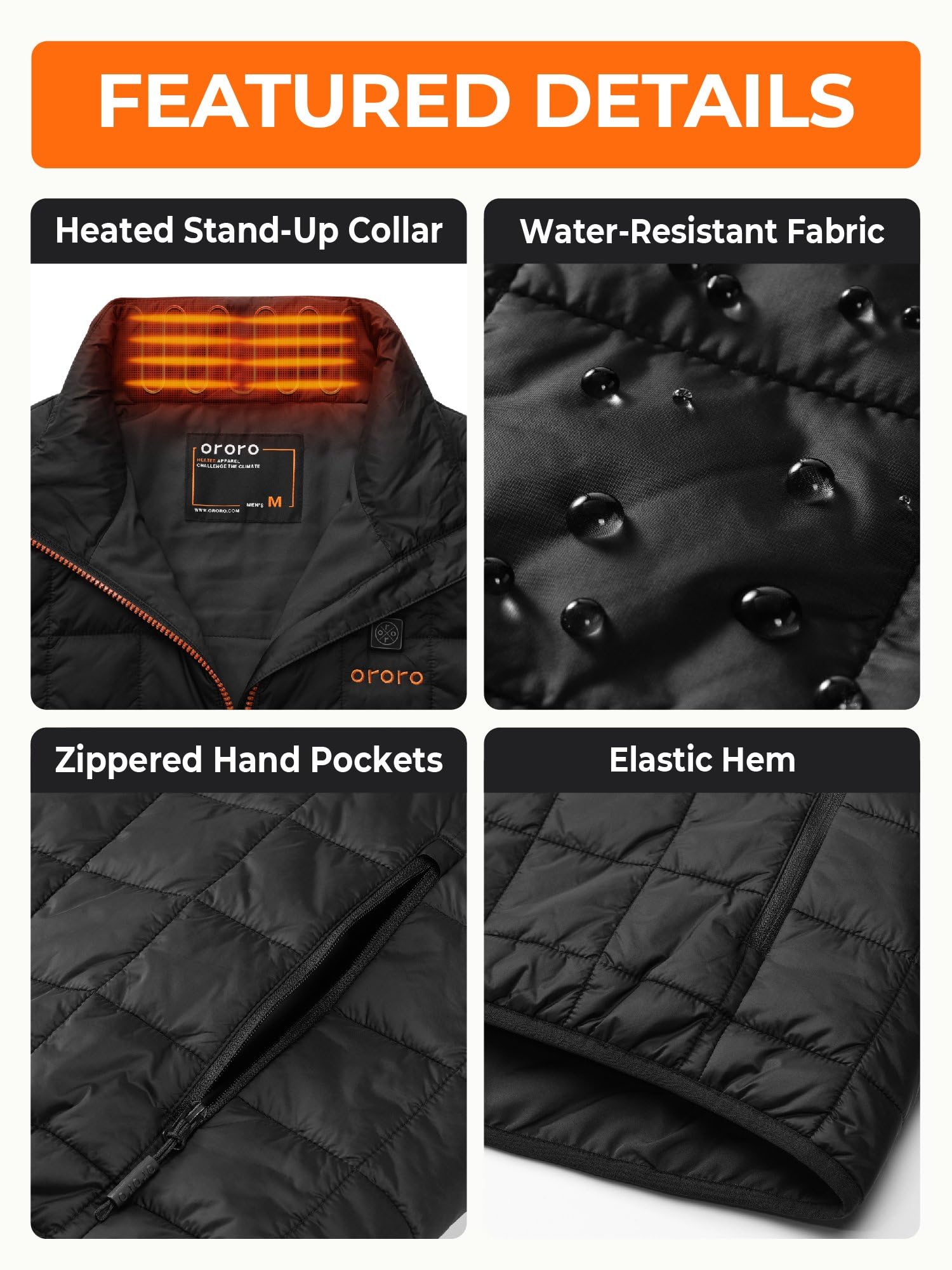 ORORO Men's Lightweight Quilted Heated Vest with USB-C Rechargeable Battery, Heated Quilted Vest - Image 6